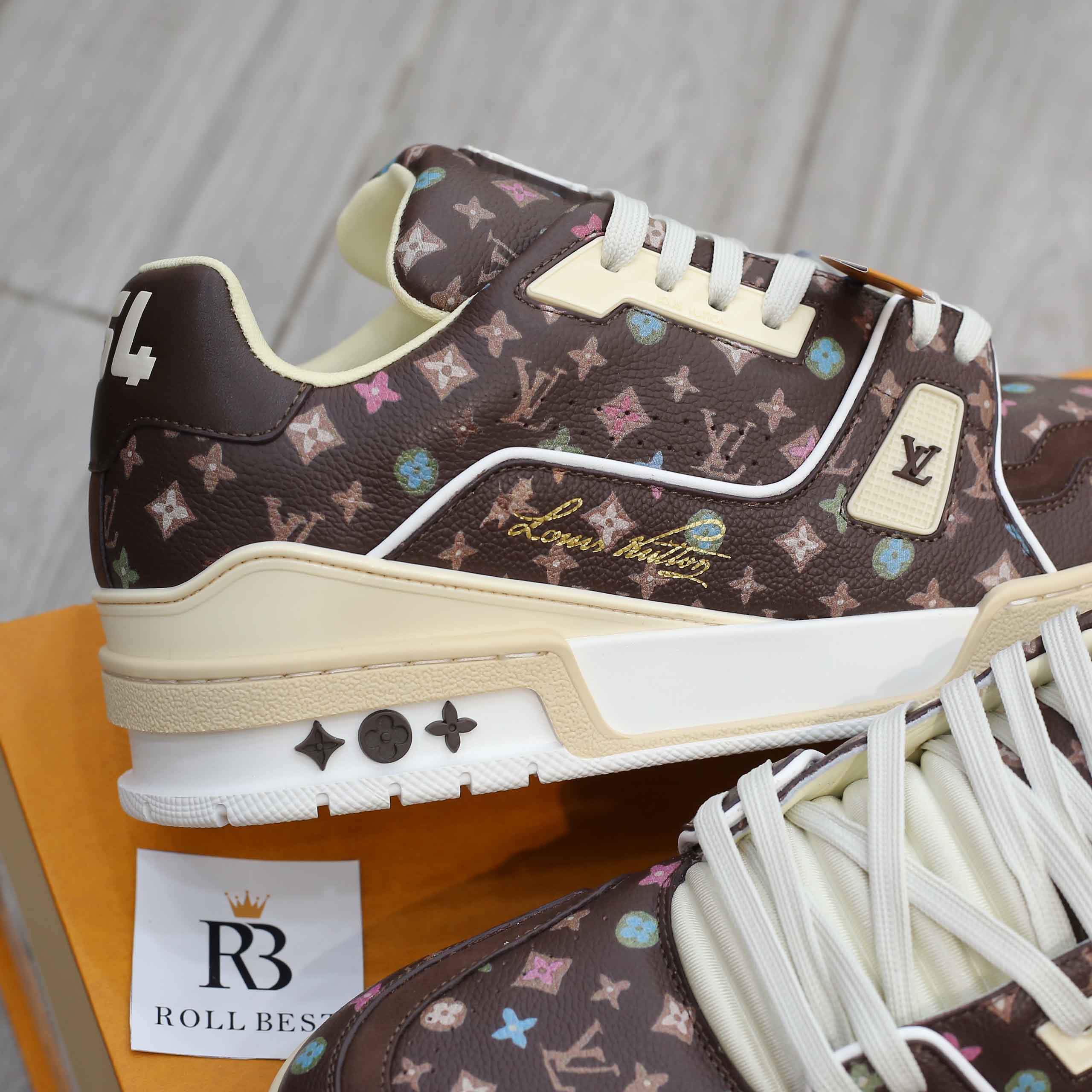 Giày Louis Vuitton Lv Trainer #54 Monogram-printed Grained Calf Leather Moka Best Quality