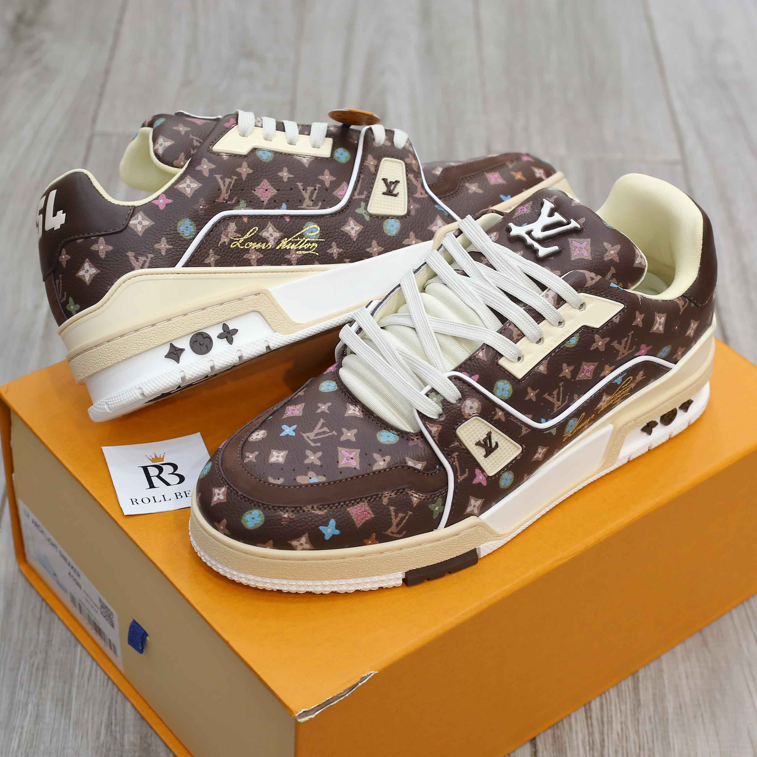 Giày Louis Vuitton Lv Trainer #54 Monogram-printed Grained Calf Leather Moka Best Quality