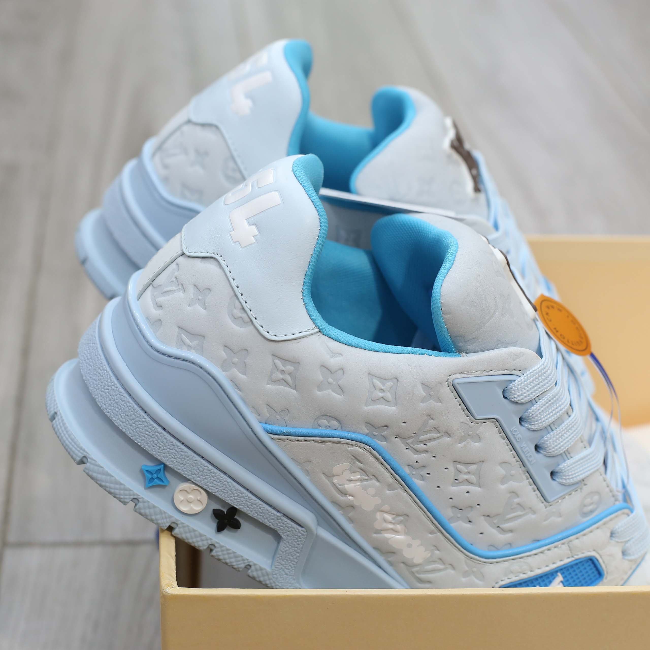 Giày Louis Vuitton LV Trainer #54 Nubuck Calf Leather Monogram Blue Best Quality