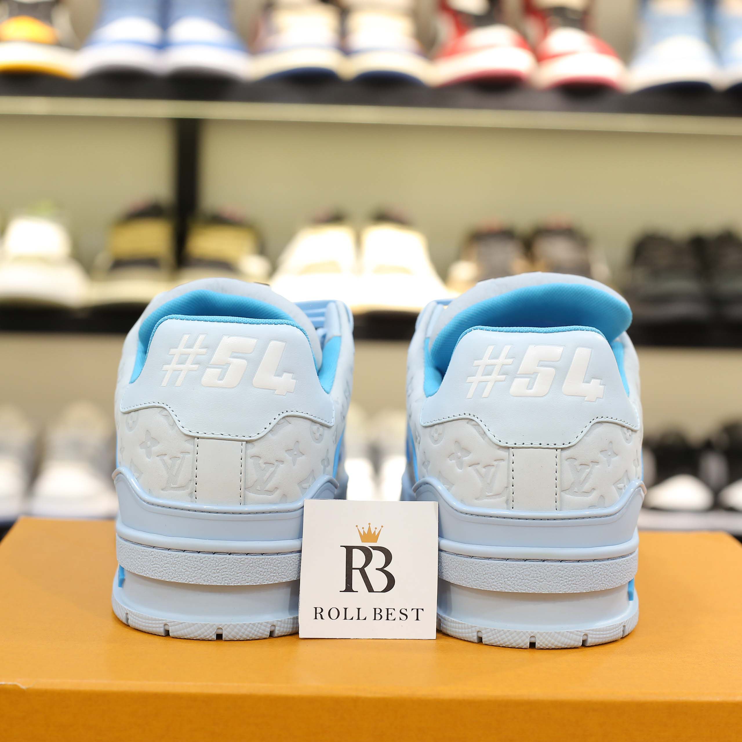 Giày Louis Vuitton LV Trainer #54 Nubuck Calf Leather Monogram Blue Best Quality