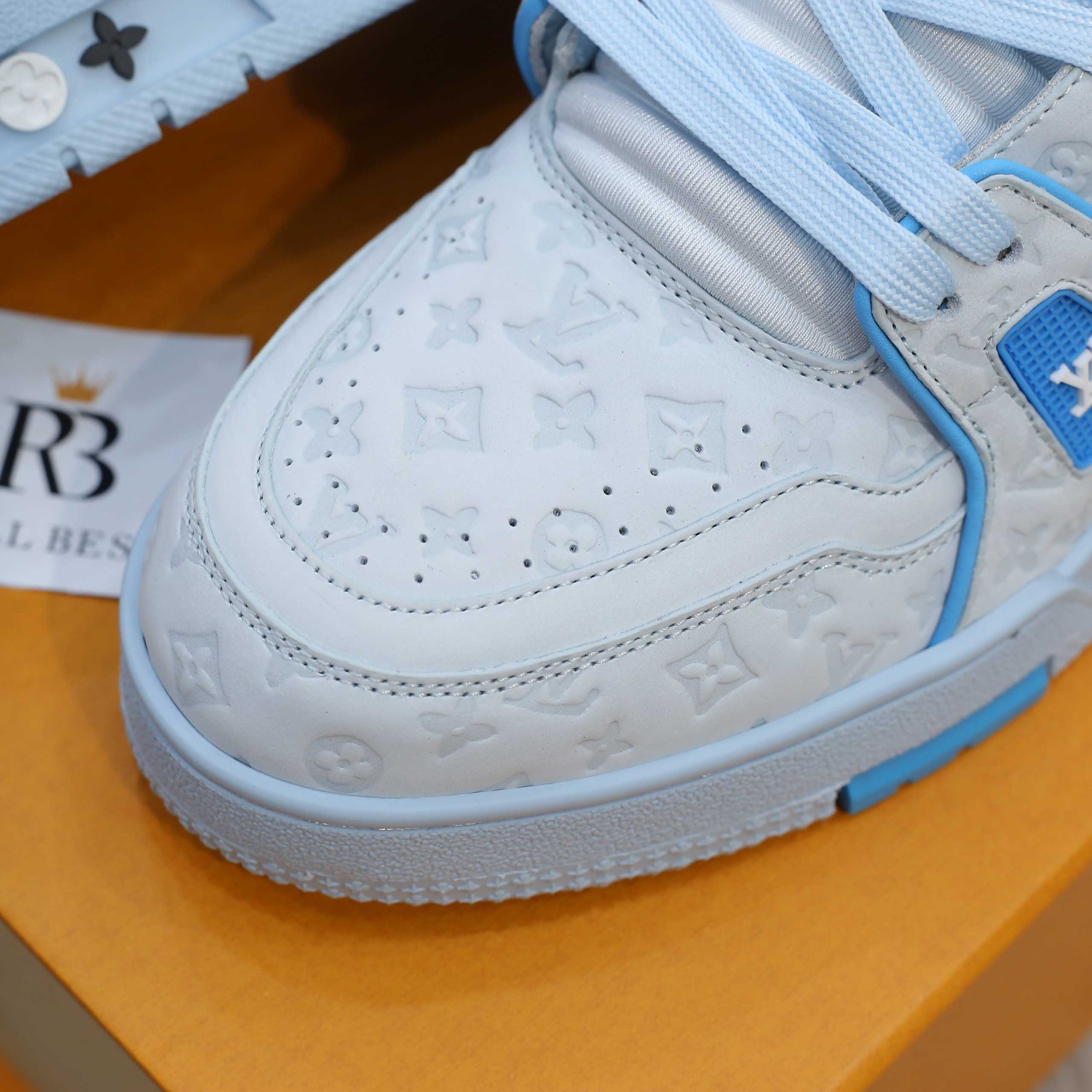 Giày Louis Vuitton LV Trainer #54 Nubuck Calf Leather Monogram Blue Best Quality