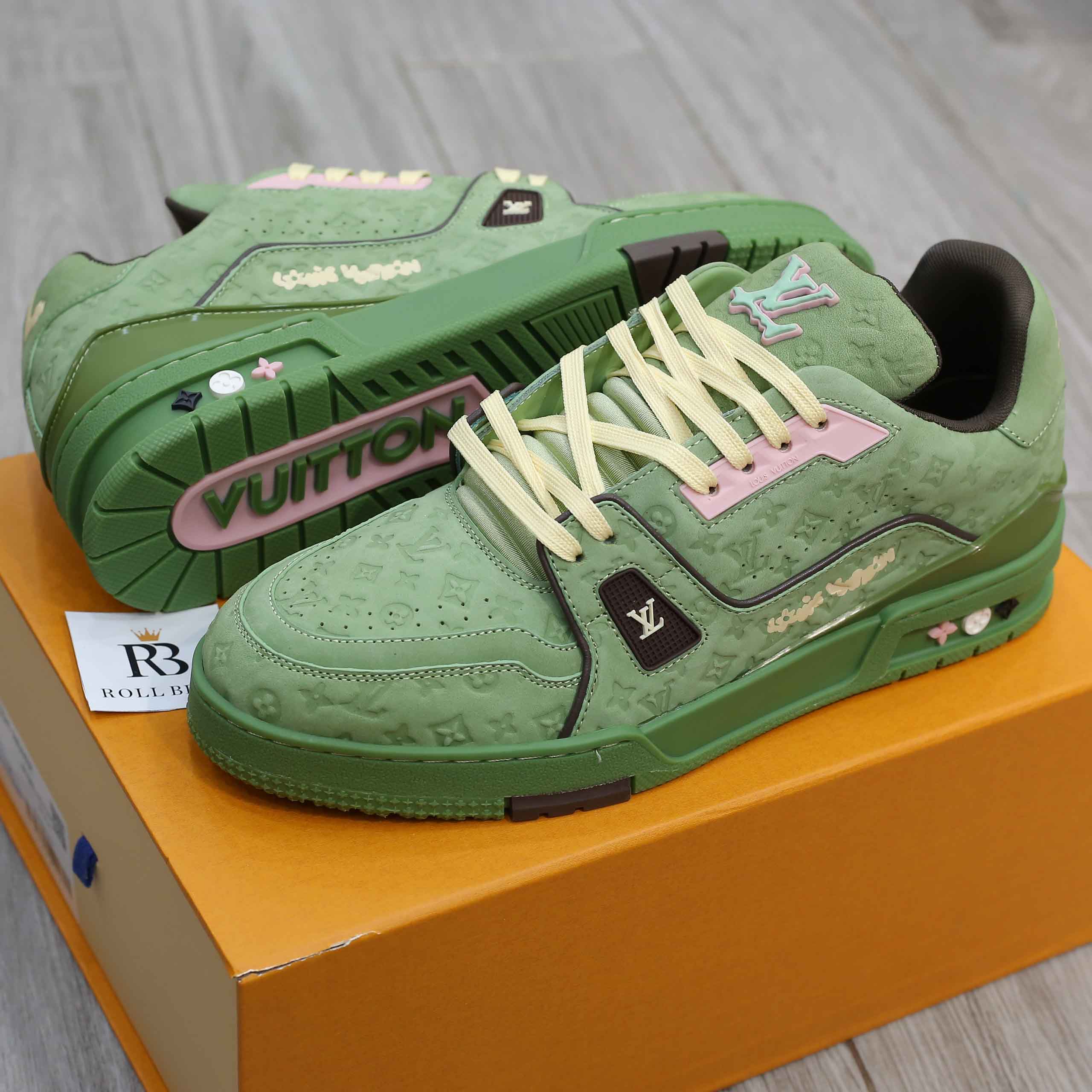 Giày Louis Vuitton LV Trainer #54 Nubuck Calf Leather Monogram Green Best Quality