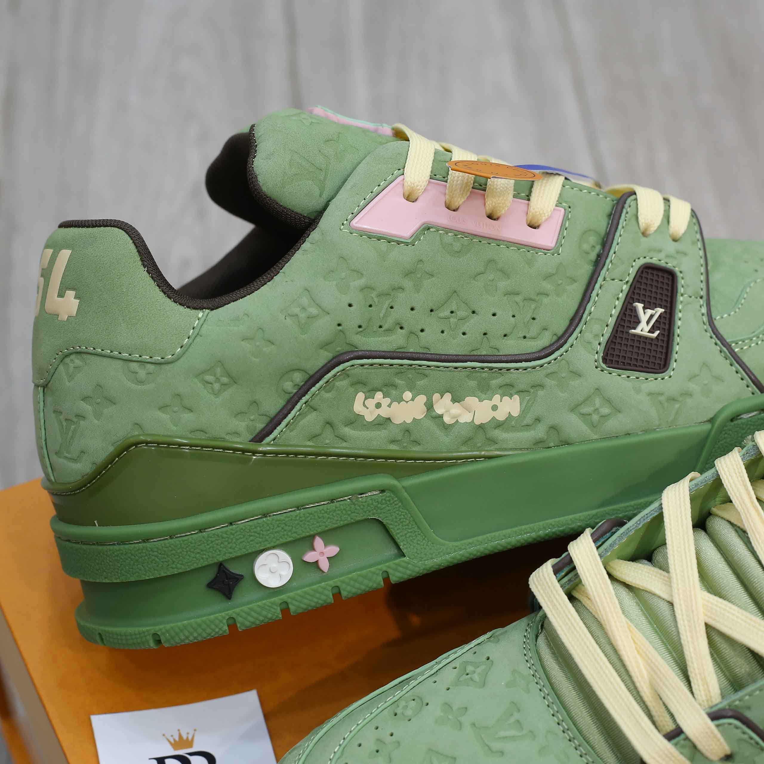 Giày Louis Vuitton LV Trainer #54 Nubuck Calf Leather Monogram Green Best Quality