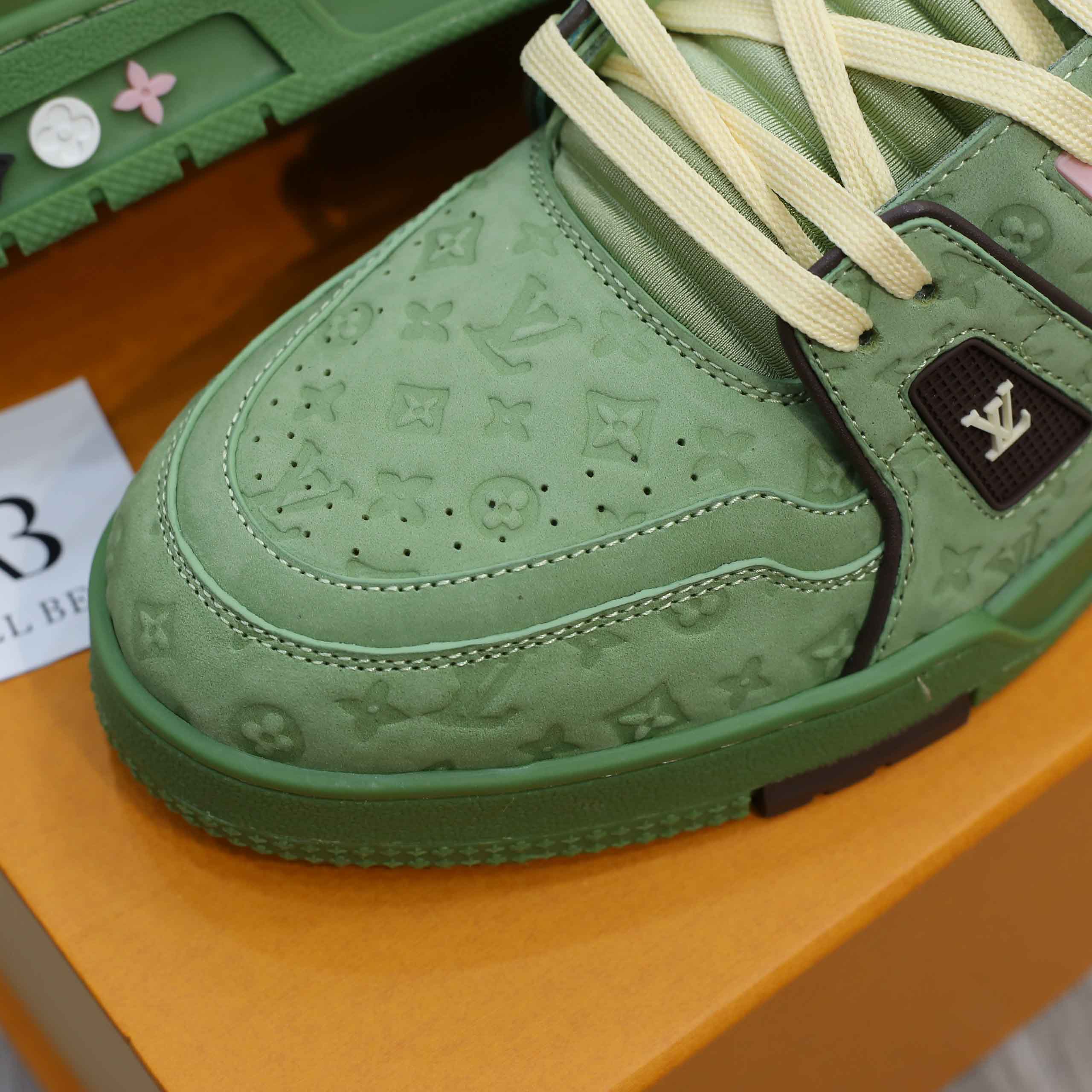 Giày Louis Vuitton LV Trainer #54 Nubuck Calf Leather Monogram Green Best Quality