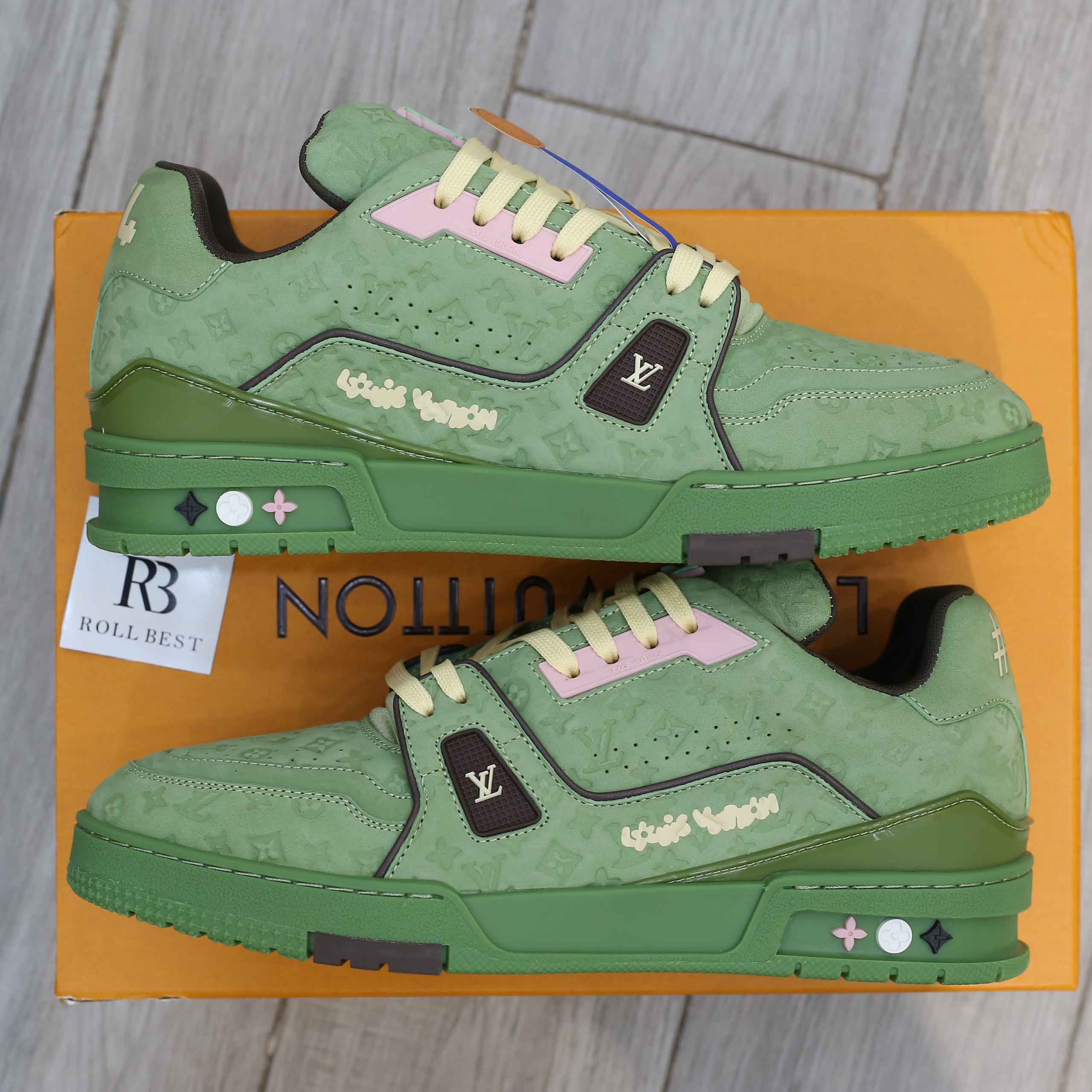 Giày Louis Vuitton LV Trainer #54 Nubuck Calf Leather Monogram Green Best Quality