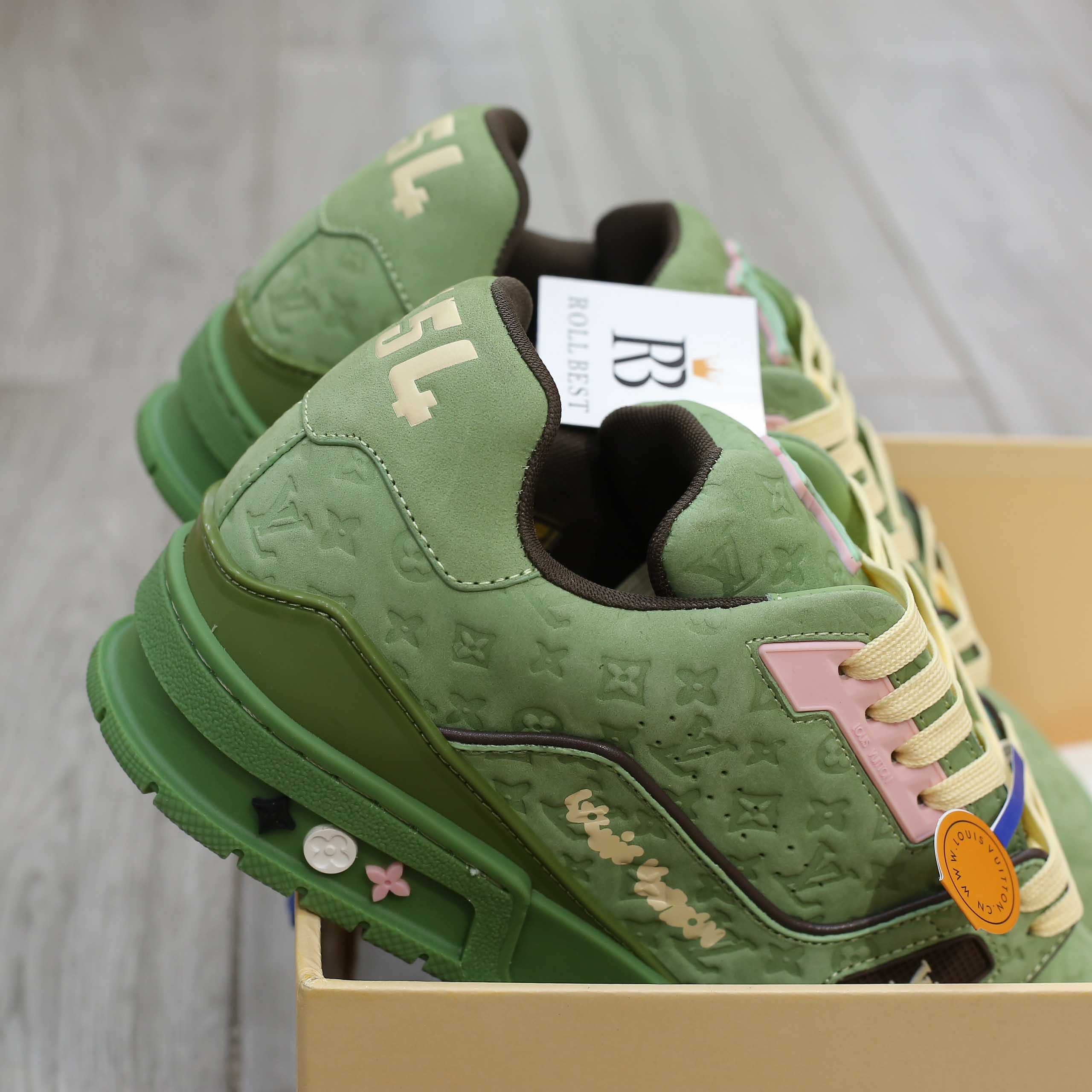 Giày Louis Vuitton LV Trainer #54 Nubuck Calf Leather Monogram Green Best Quality