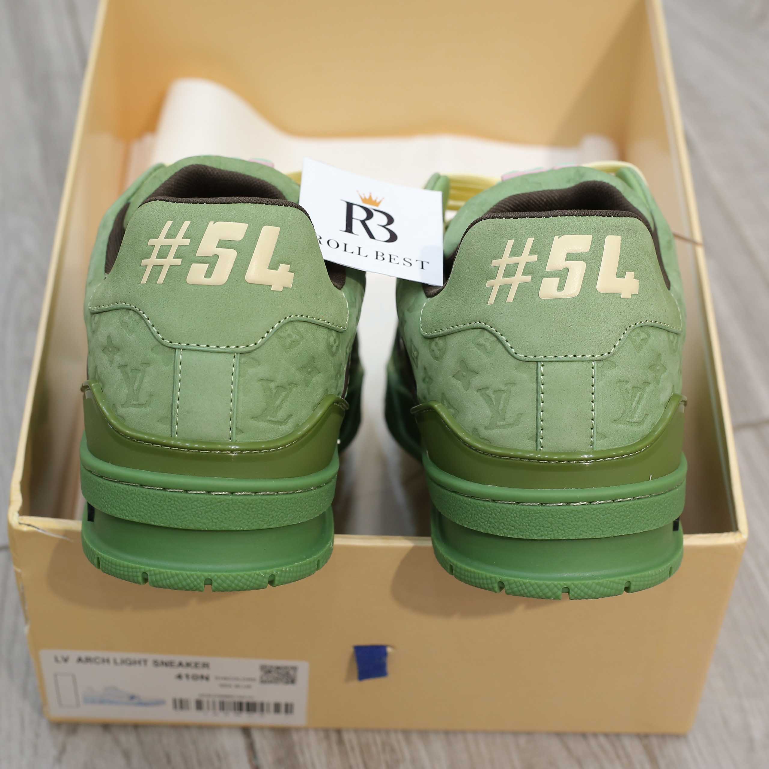Giày Louis Vuitton LV Trainer #54 Nubuck Calf Leather Monogram Green Best Quality