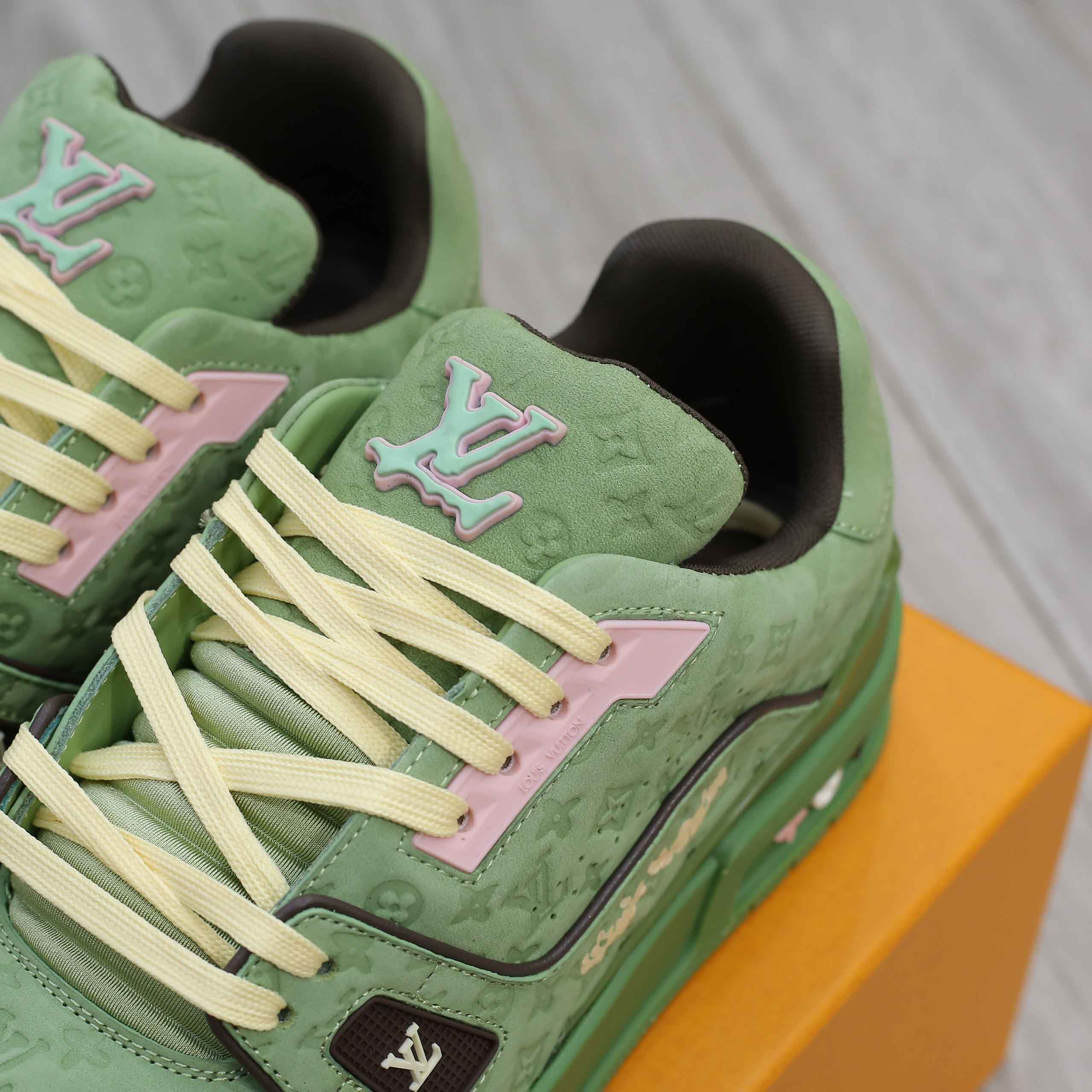 Giày Louis Vuitton LV Trainer #54 Nubuck Calf Leather Monogram Green Best Quality