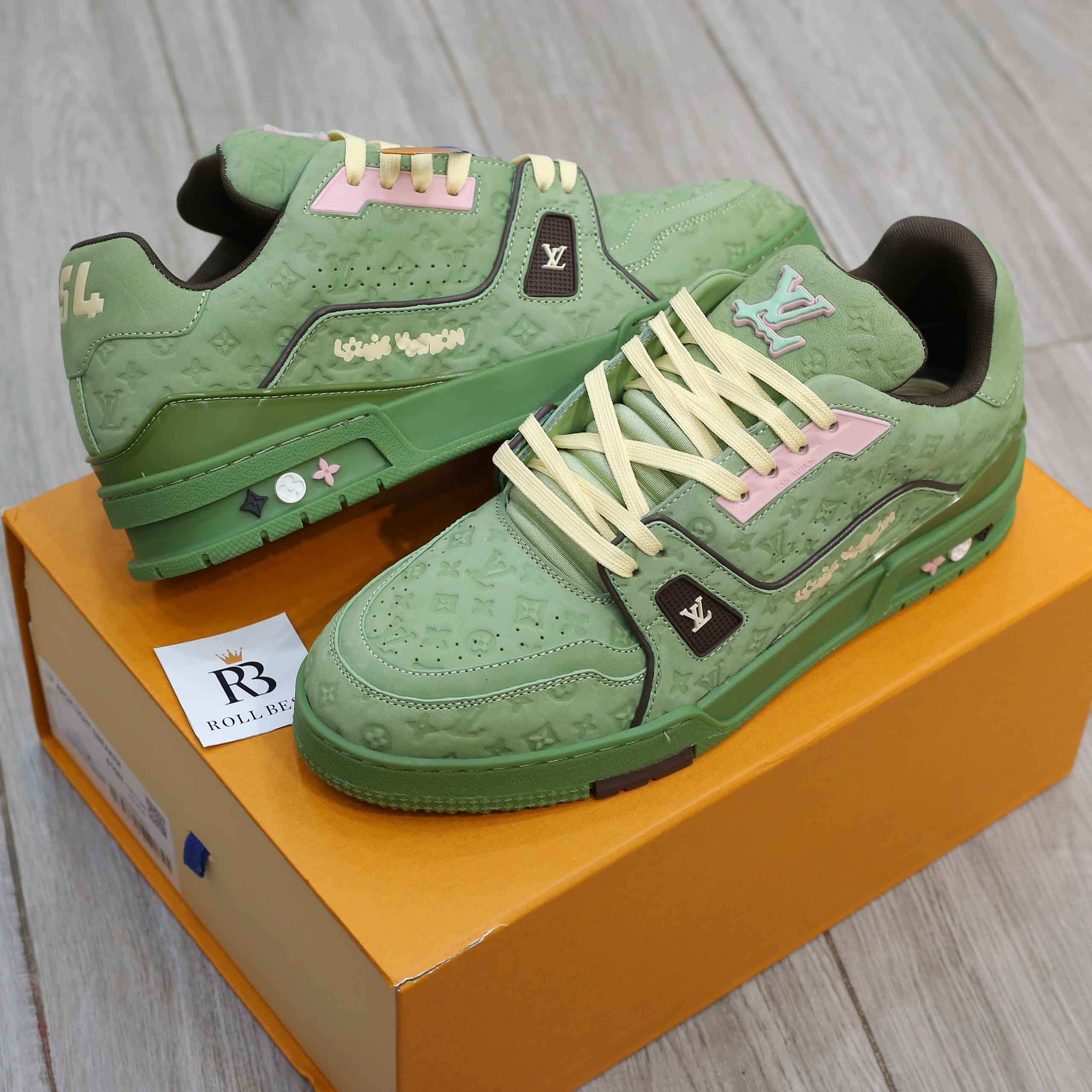 Giày Louis Vuitton LV Trainer #54 Nubuck Calf Leather Monogram Green Best Quality