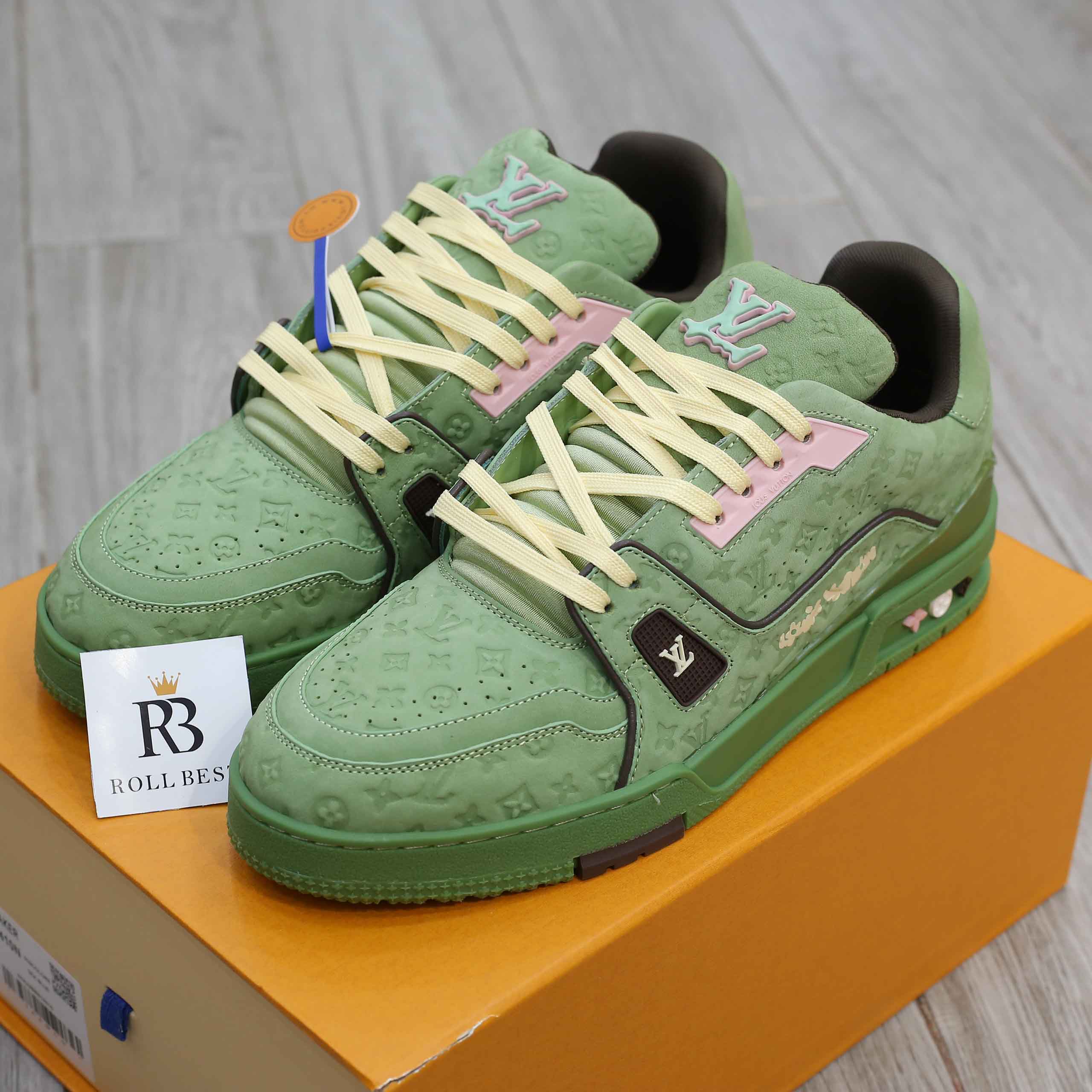 Giày Louis Vuitton LV Trainer #54 Nubuck Calf Leather Monogram Green Best Quality