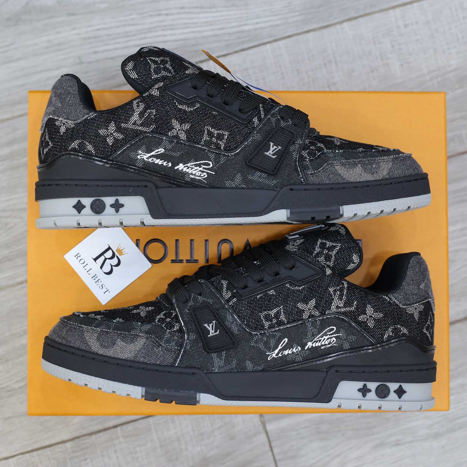 Giày Louis Vuitton LV Trainer Black Denim Monogram Black Best Quality