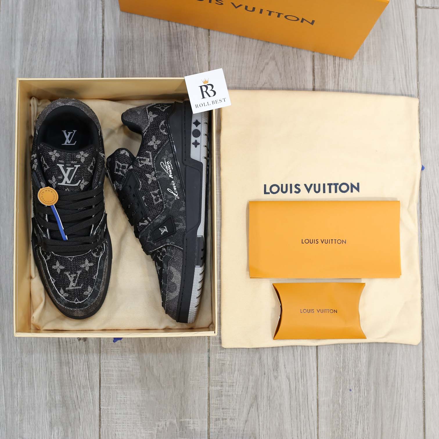 Giày Louis Vuitton LV Trainer Black Denim Monogram Black Best Quality