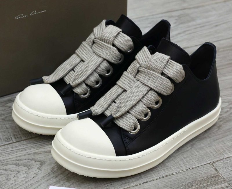 Giày Rick Owens Jumbo Lace Low Sneakers Leather Black Best Quality