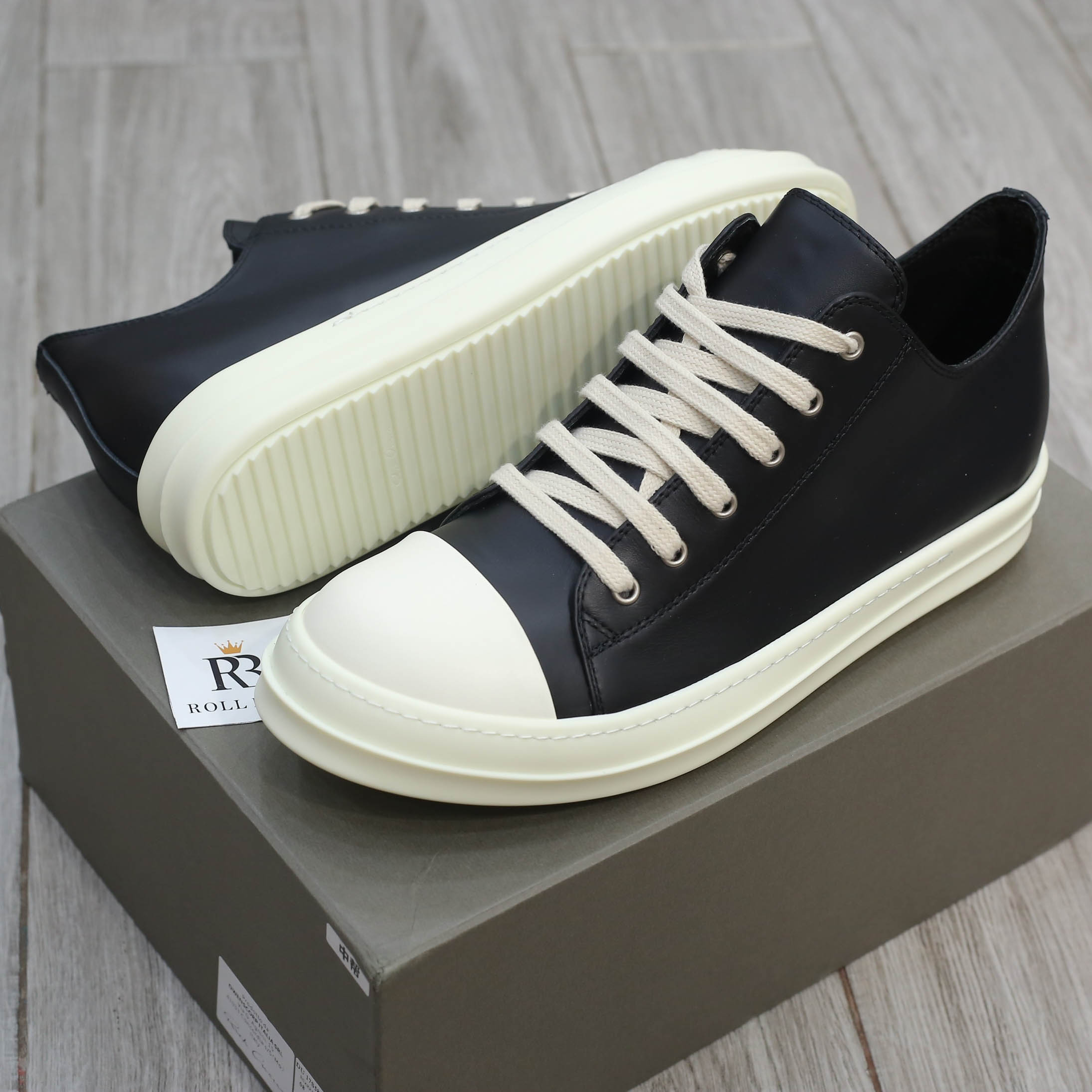 Giày Rick Owens Leather Low Sneaker Black And Milk Best Quality