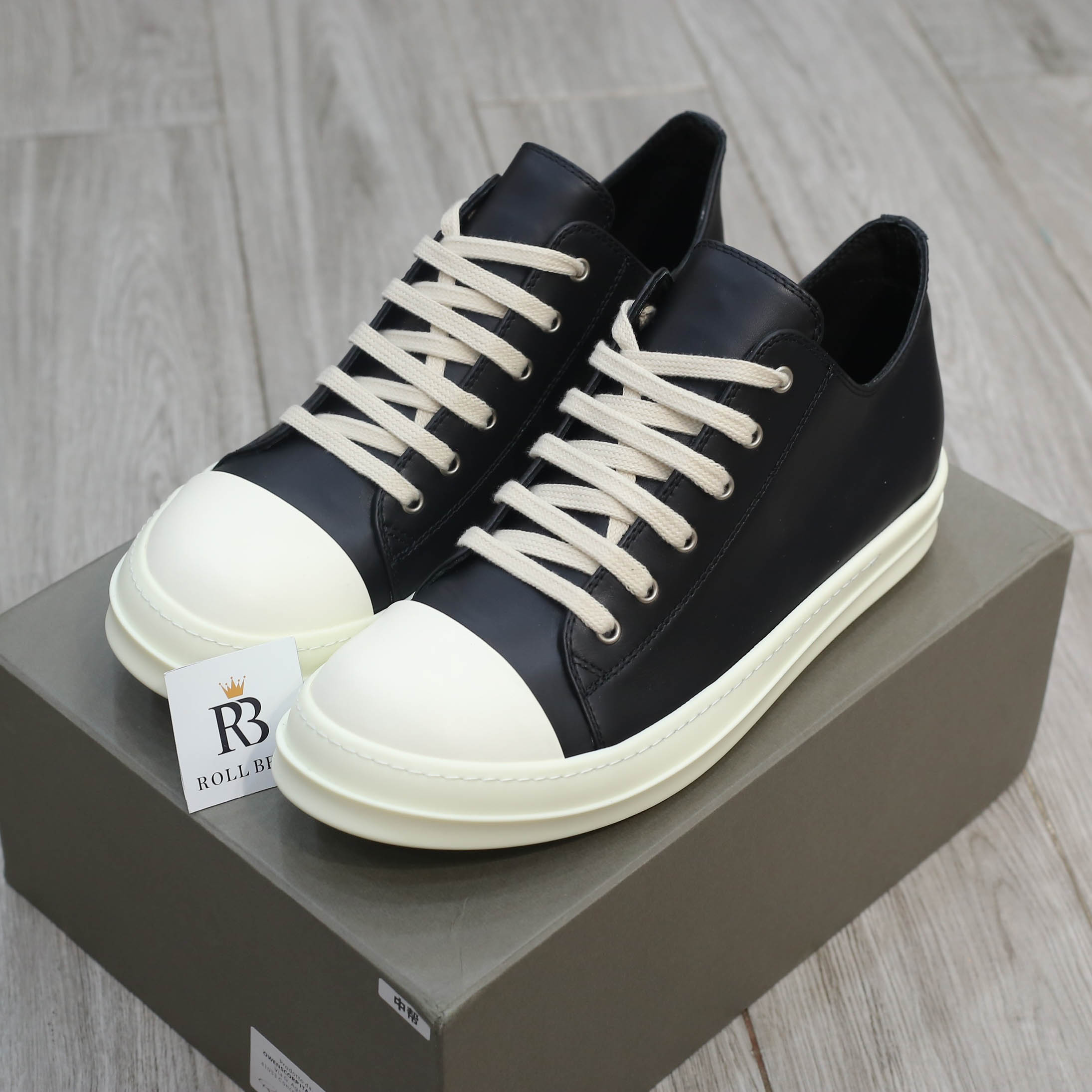 Giày Rick Owens Leather Low Sneaker Black And Milk Best Quality