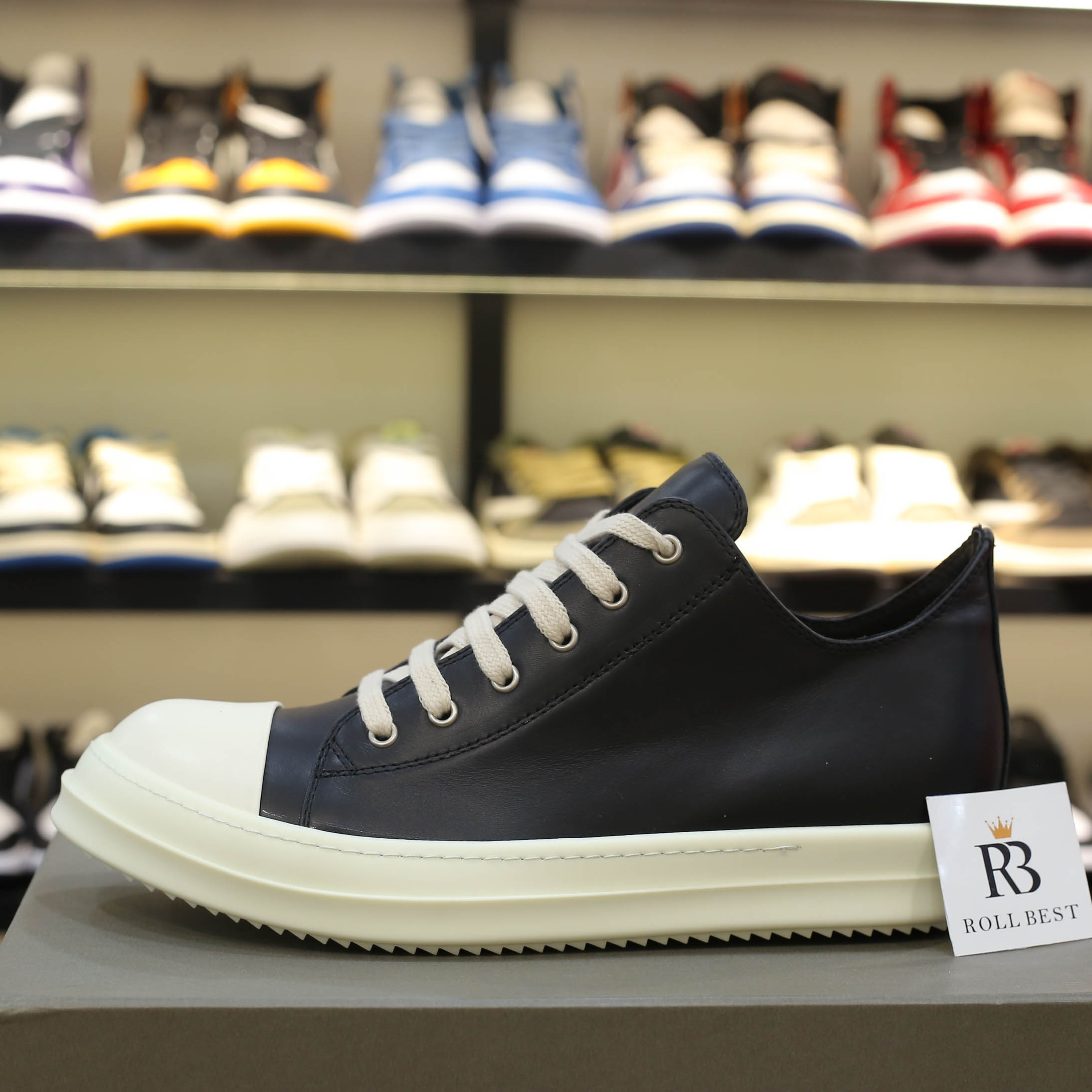 Giày Rick Owens Leather Low Sneaker Black And Milk Best Quality