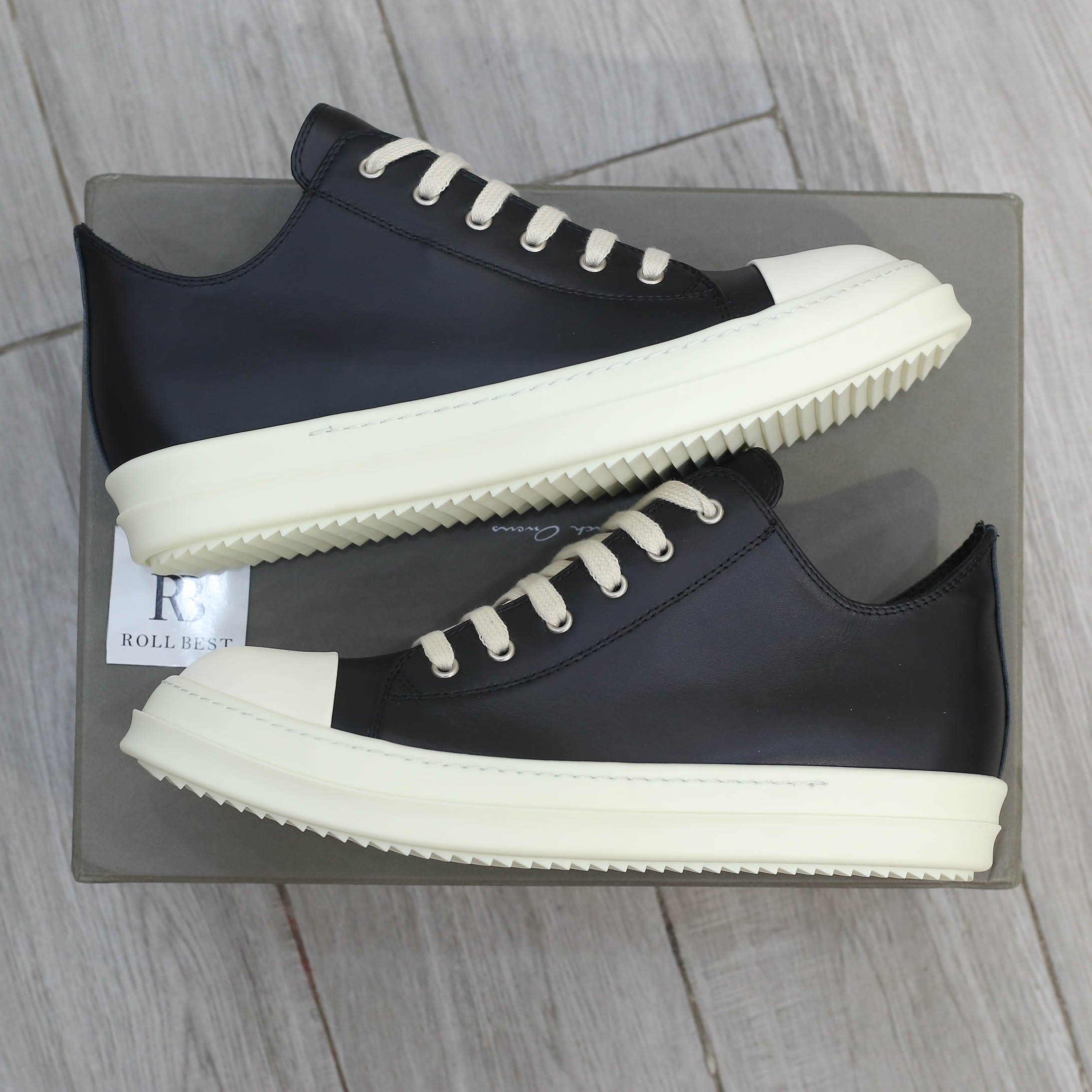 Giày Rick Owens Leather Low Sneaker Black And Milk Best Quality