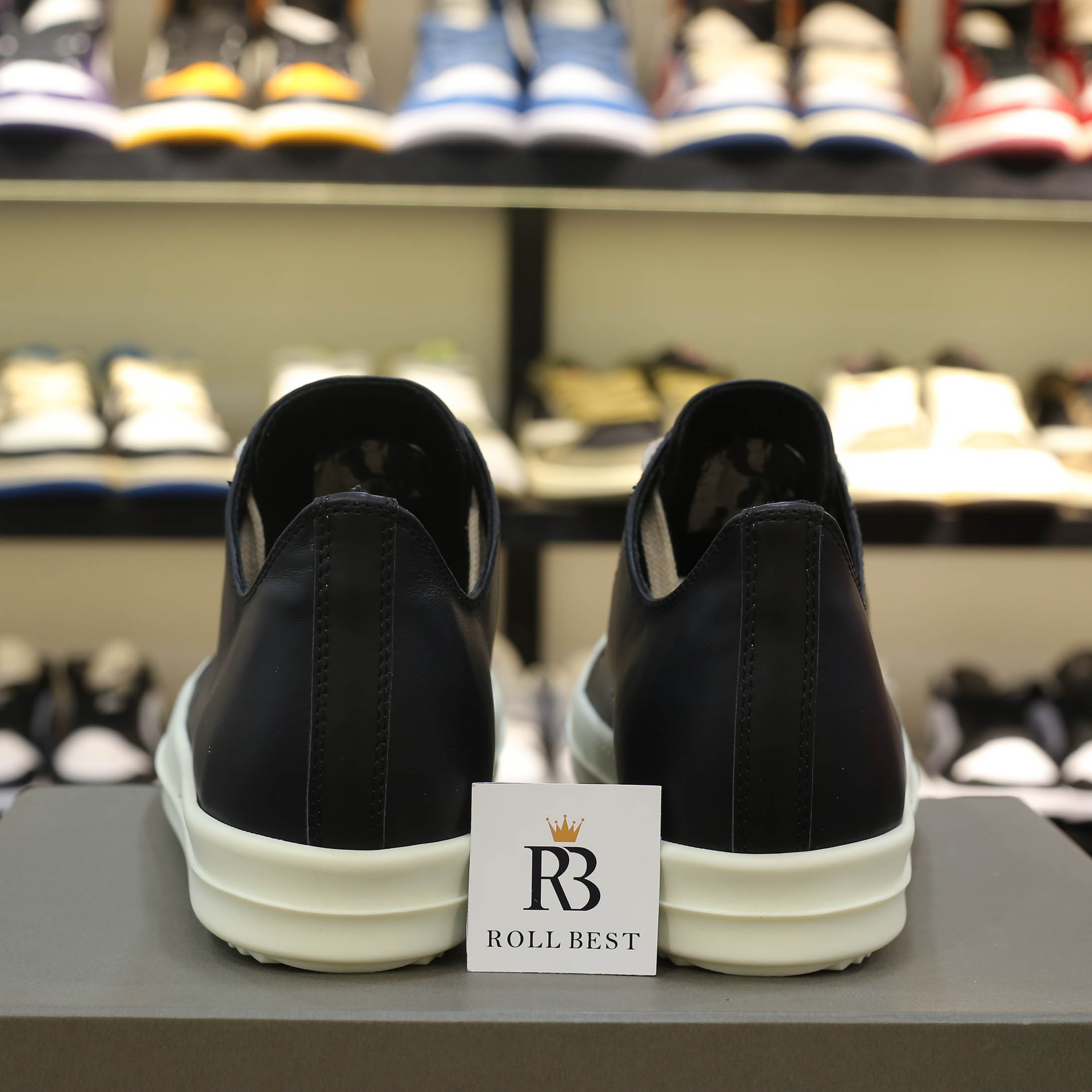 Giày Rick Owens Leather Low Sneaker Black And Milk Best Quality