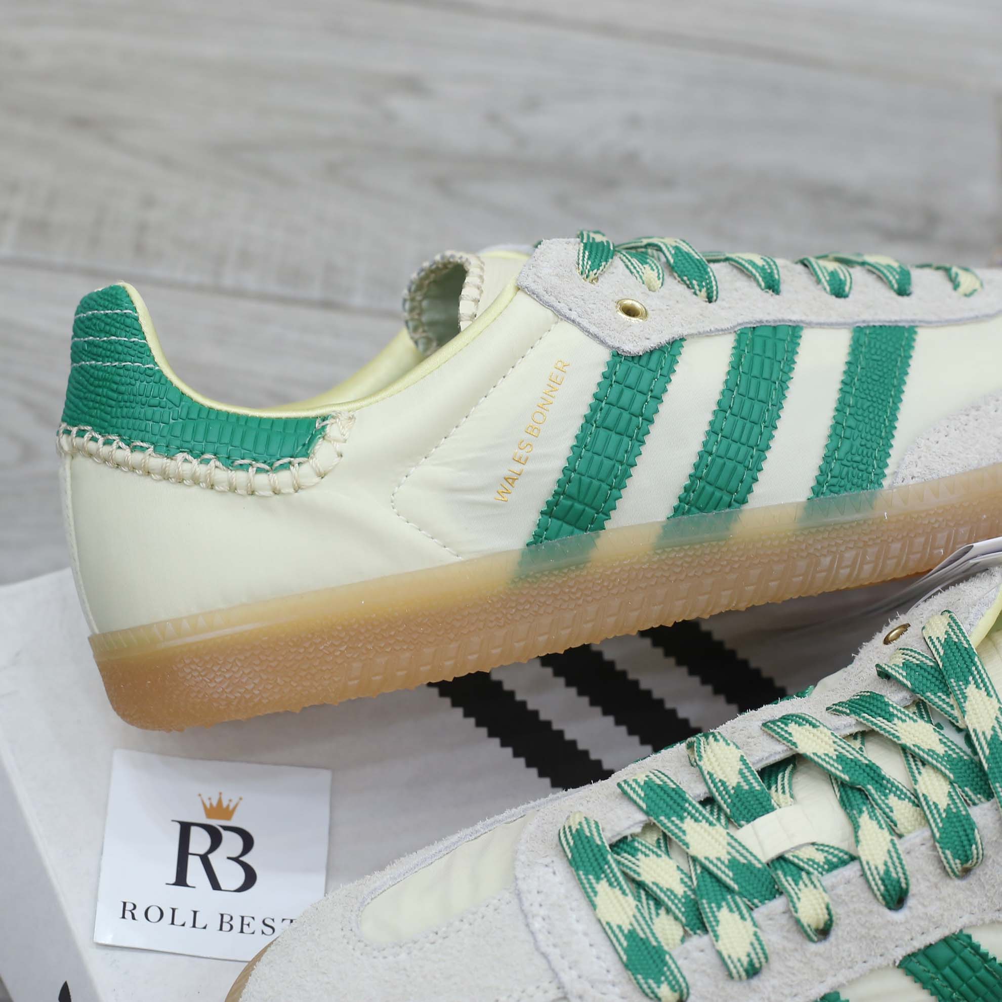 Giày Adidas Wales Bonner x Samba Cream White Bold Green Best Quality