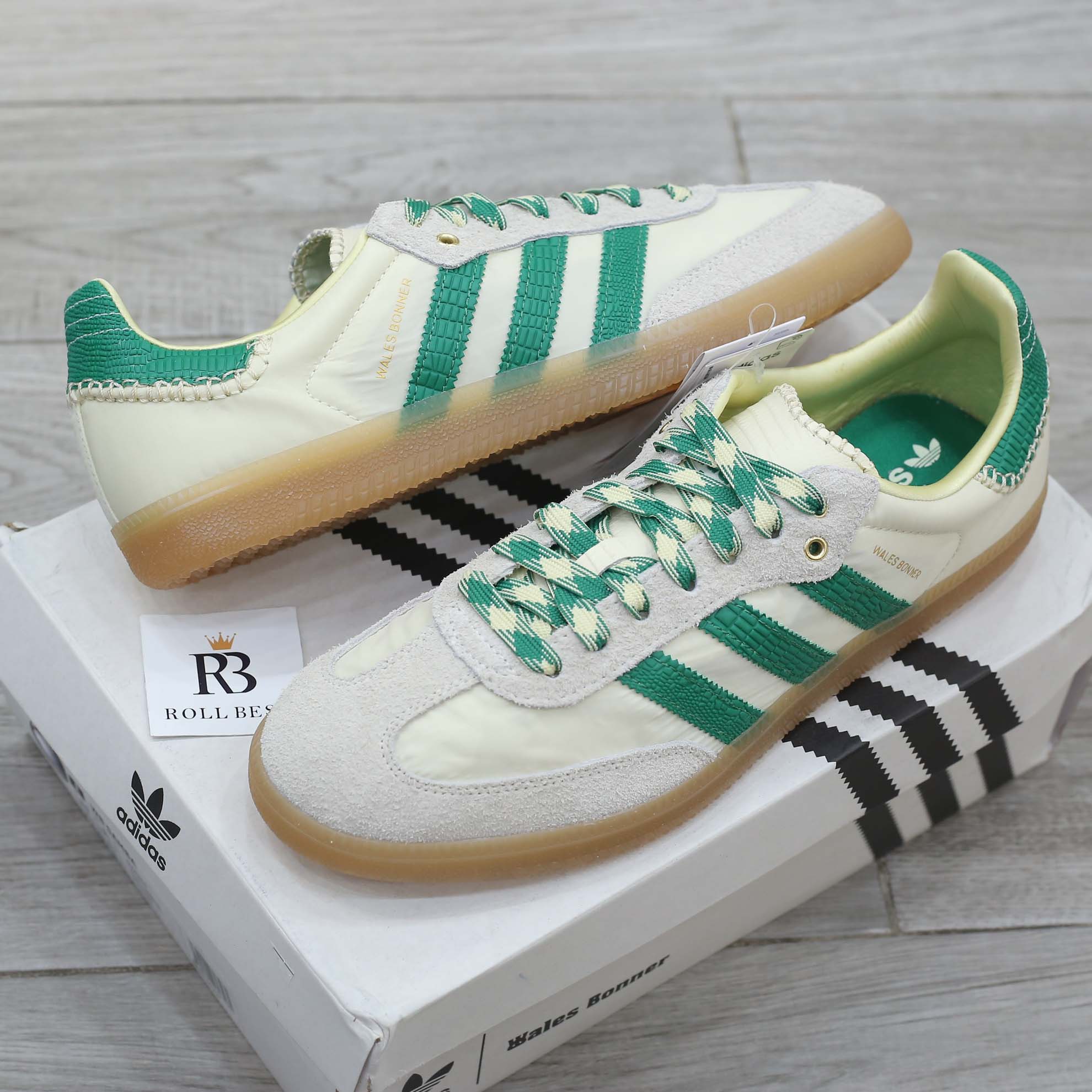 Giày Adidas Wales Bonner x Samba Cream White Bold Green Best Quality