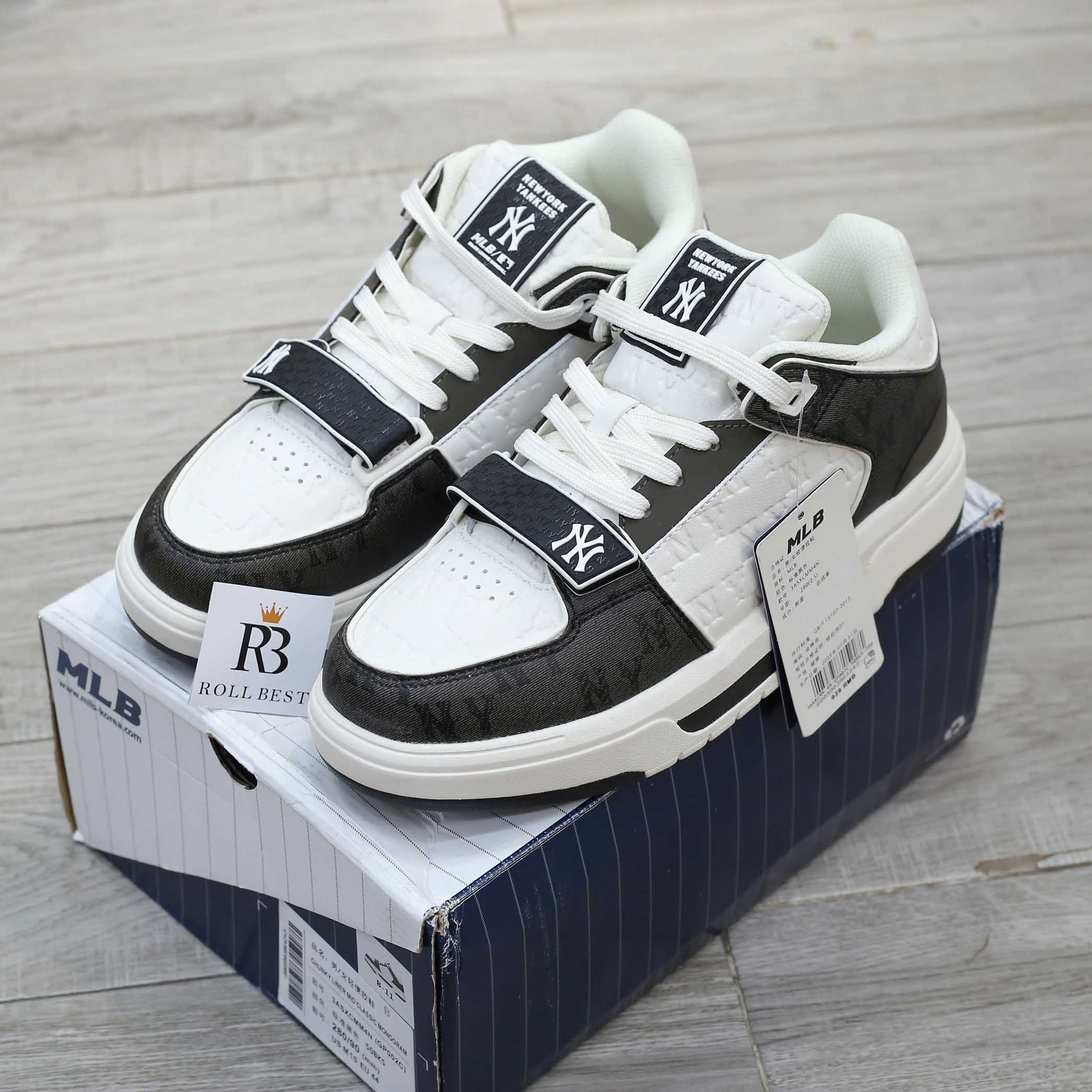 Giày MLB Chunky Liner Mid Classic Monogram NY Black dập chìm Like Auth