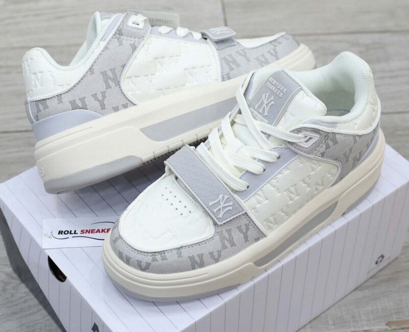 Giày MLB Chunky Liner Mid Classic Monogram NY Grey dập chìm Like Auth