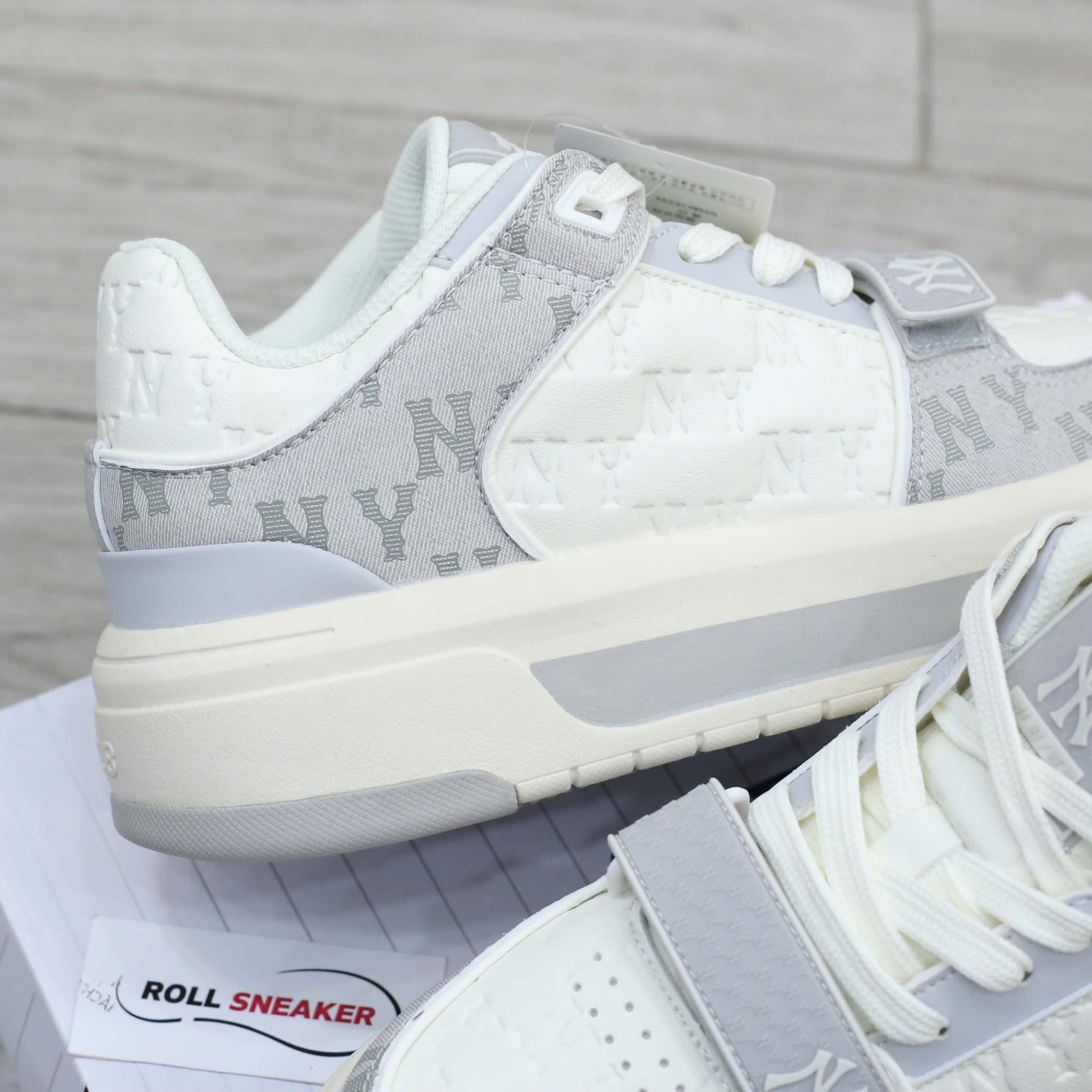 Giày MLB Chunky Liner Mid Classic Monogram NY Grey dập chìm Like Auth