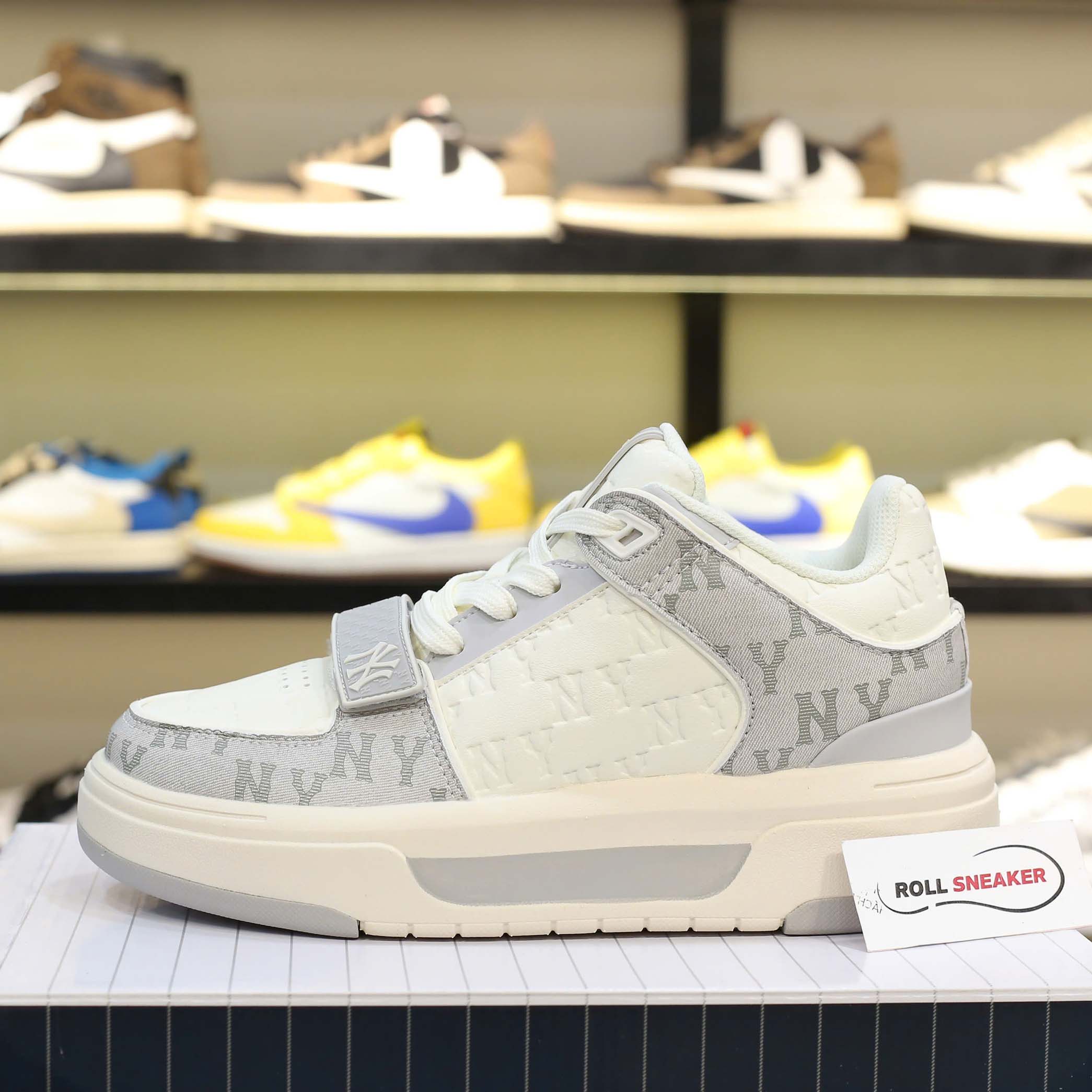 Giày MLB Chunky Liner Mid Classic Monogram NY Grey dập chìm Like Auth