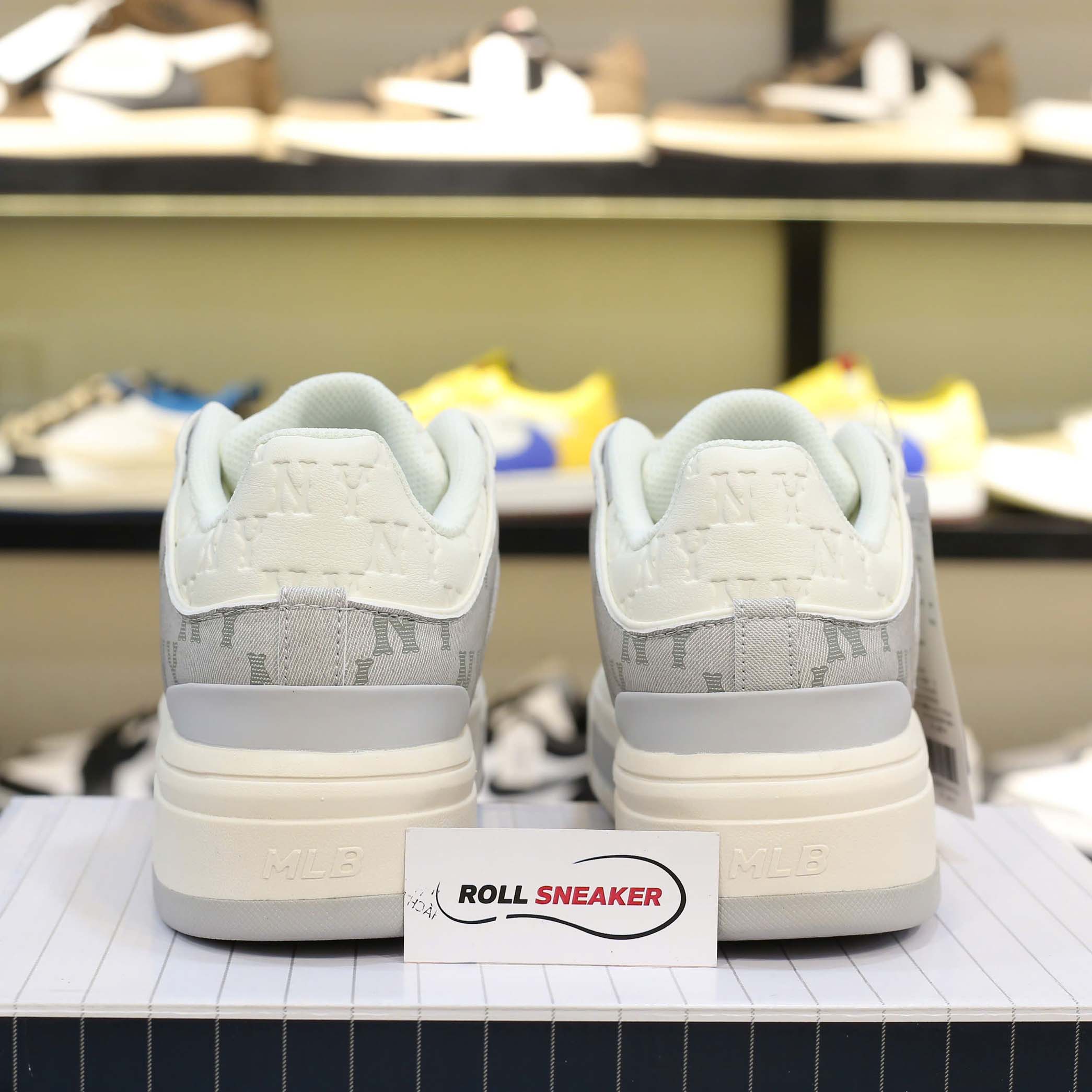 Giày MLB Chunky Liner Mid Classic Monogram NY Grey dập chìm Like Auth