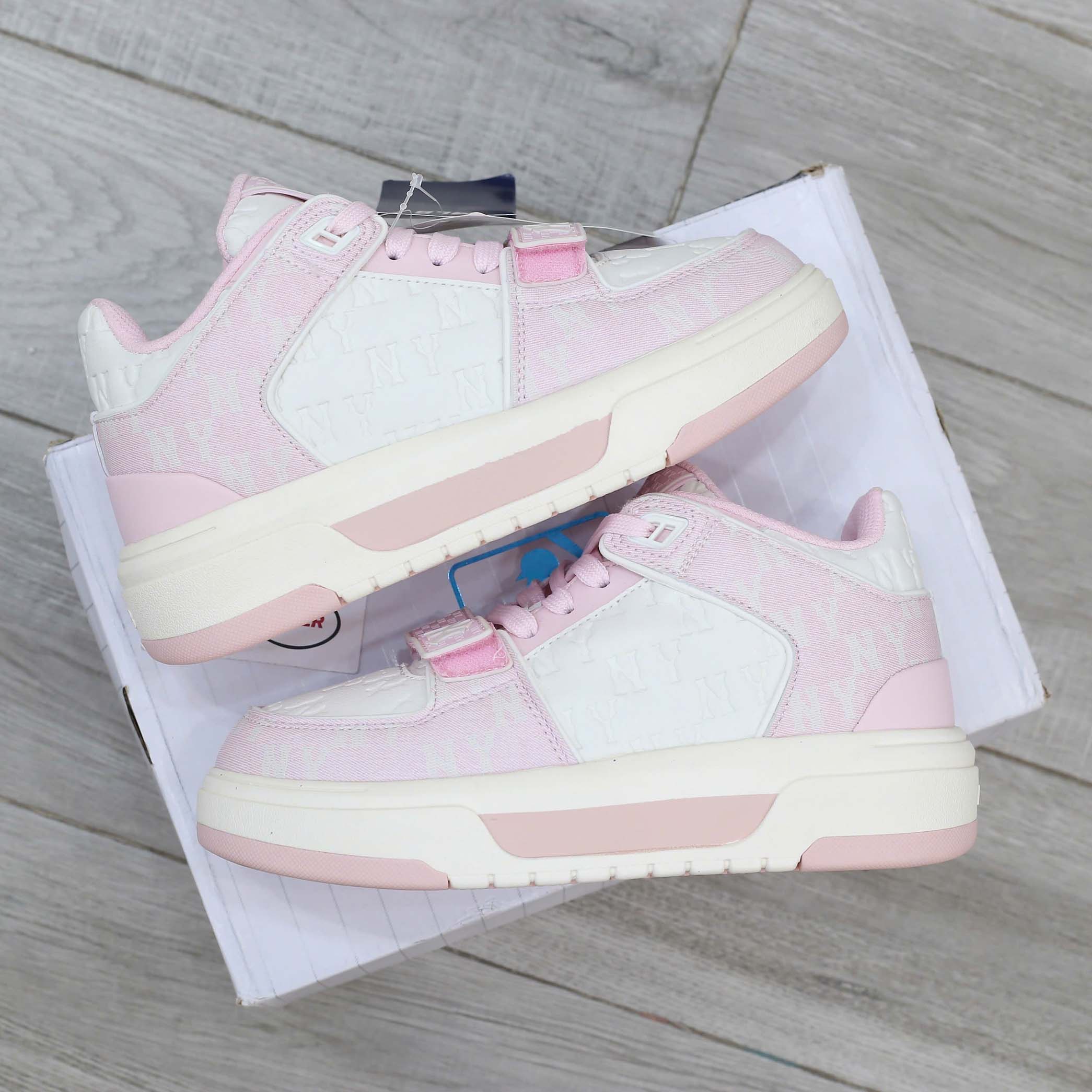 Giày MLB Chunky Liner Mid Classic Monogram NY Pink dập chìm Like Auth