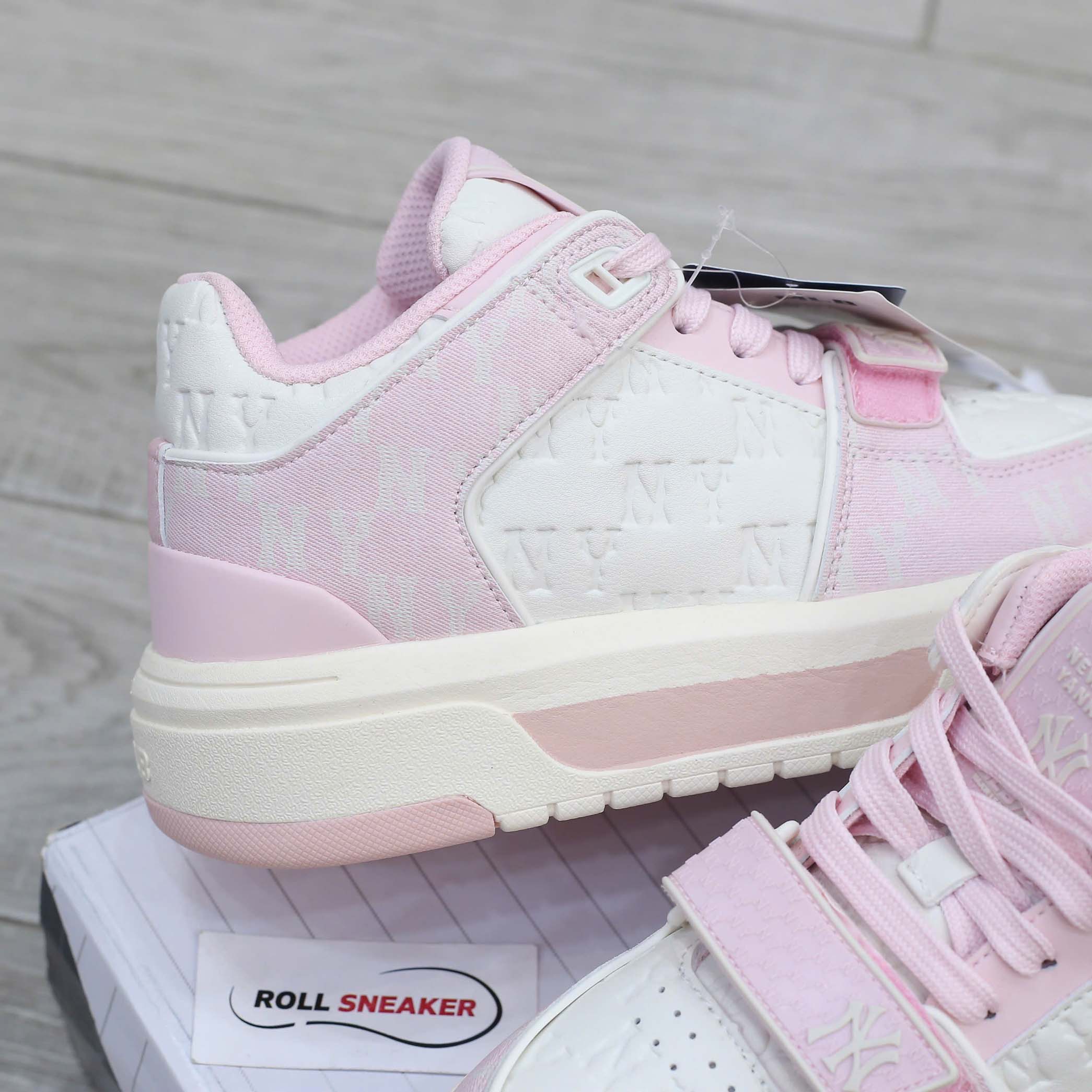 Giày MLB Chunky Liner Mid Classic Monogram NY Pink dập chìm Like Auth