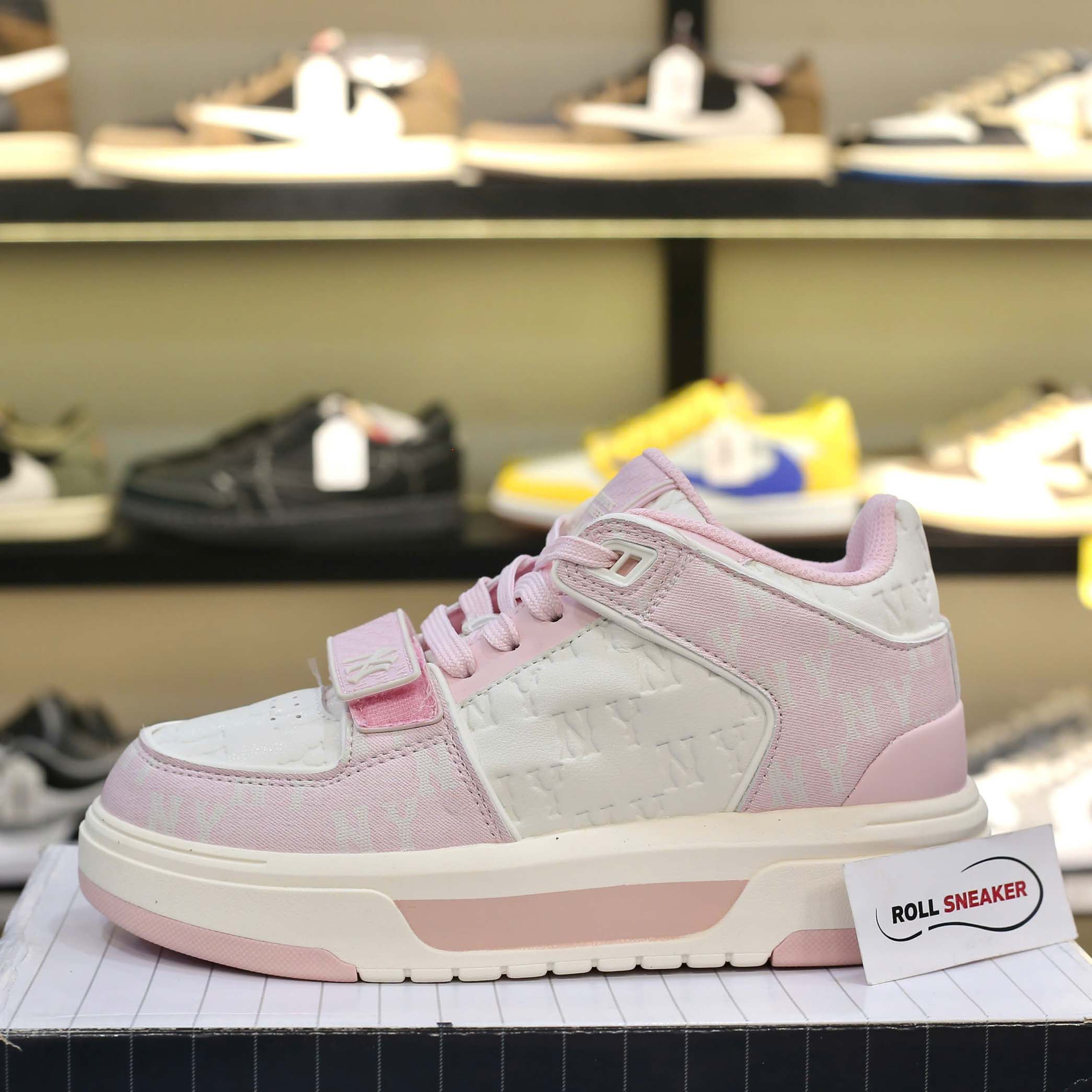 Giày MLB Chunky Liner Mid Classic Monogram NY Pink dập chìm Like Auth
