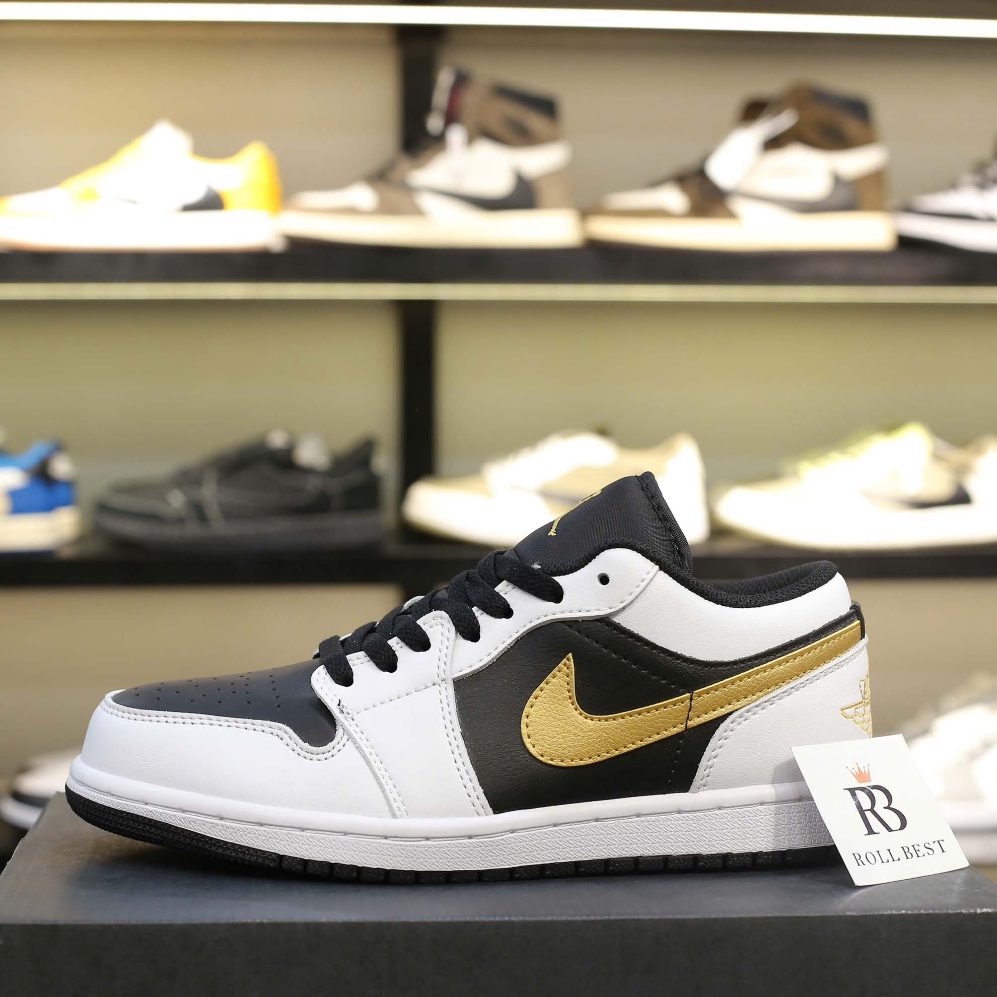 Giày Nike Air Jordan 1 Low White Black Metallic Gold Swoosh Best Quality