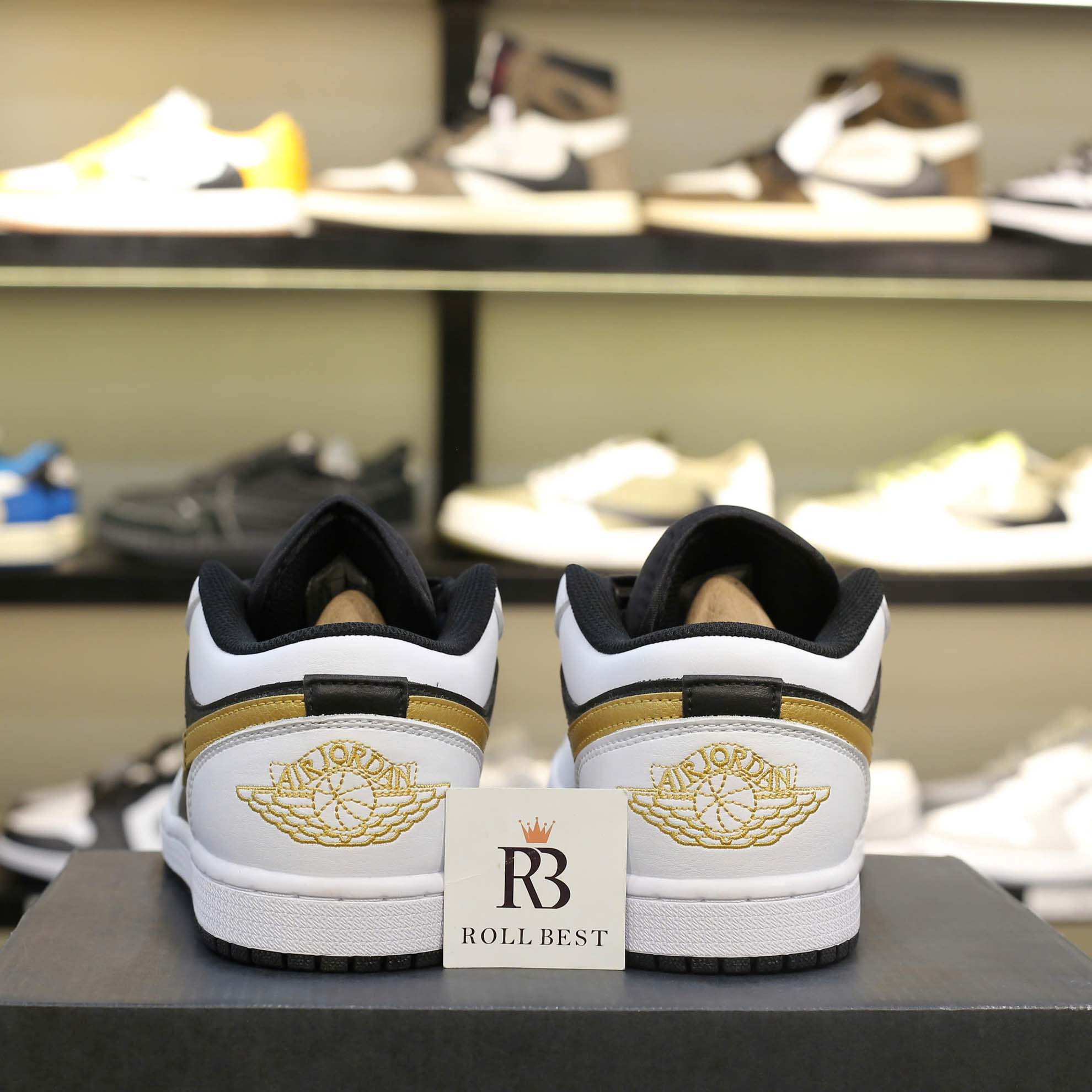 Giày Nike Air Jordan 1 Low White Black Metallic Gold Swoosh Best Quality