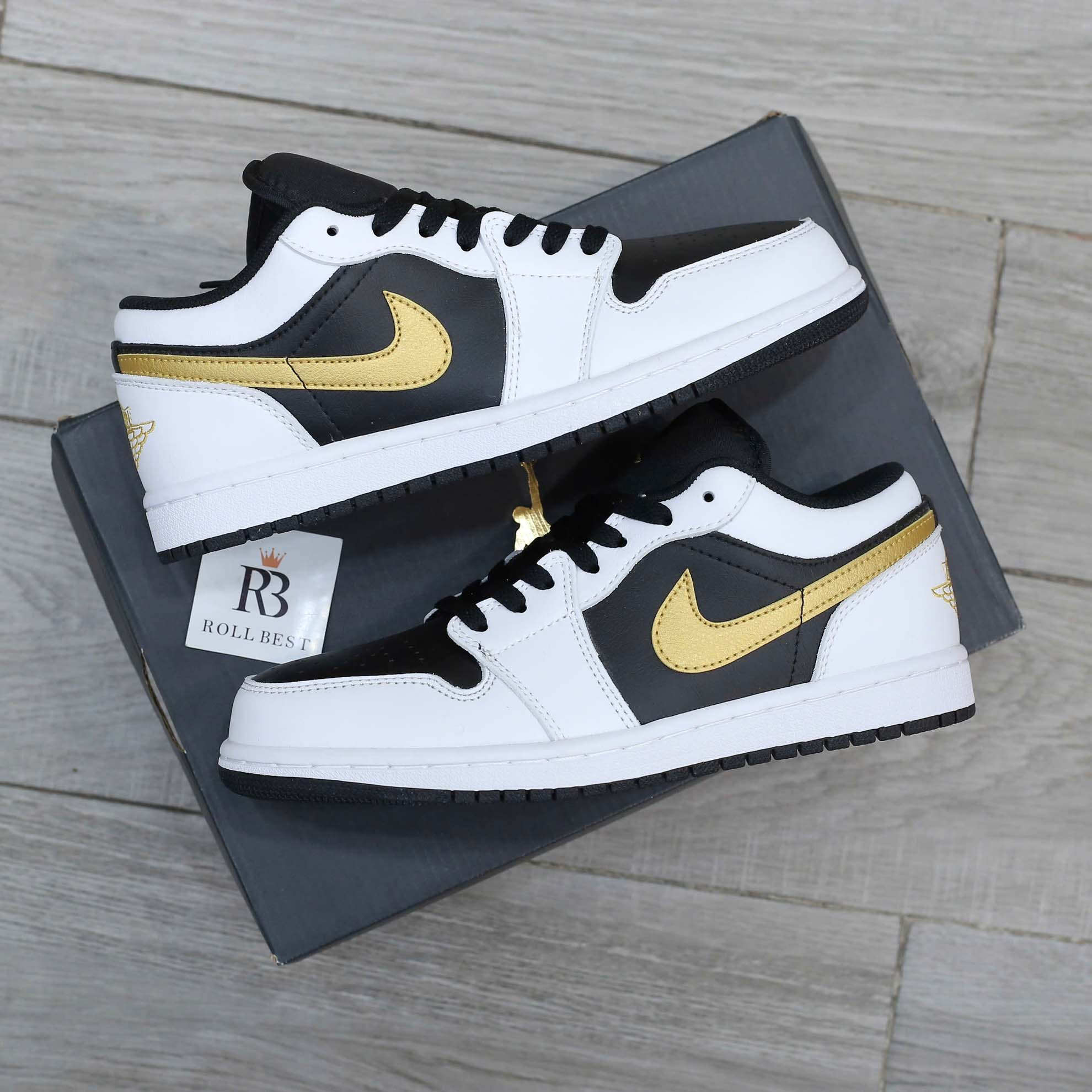 Giày Nike Air Jordan 1 Low White Black Metallic Gold Swoosh Best Quality