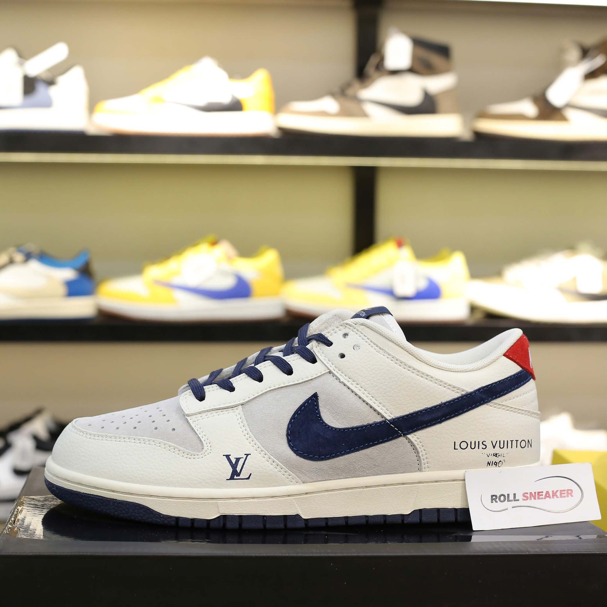 Giày Nike SB Dunk Low x Louis Vuitton Grey Blue Red Like Auth