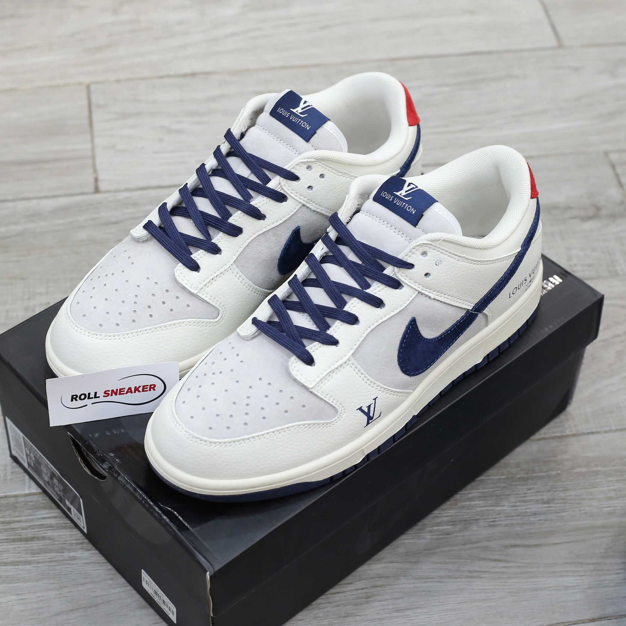Giày Nike SB Dunk Low x Louis Vuitton Grey Blue Red Like Auth