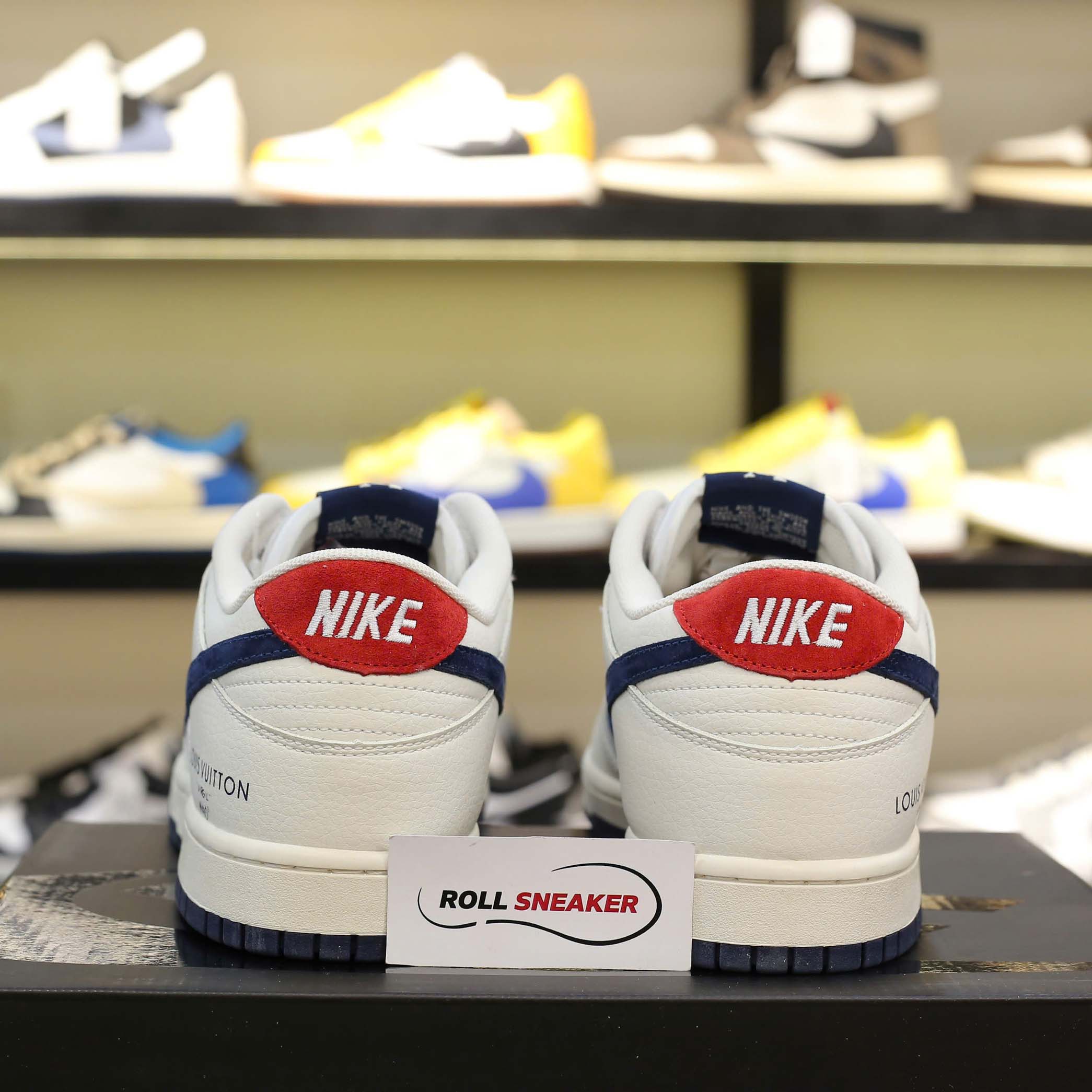 Giày Nike SB Dunk Low x Louis Vuitton Grey Blue Red Like Auth