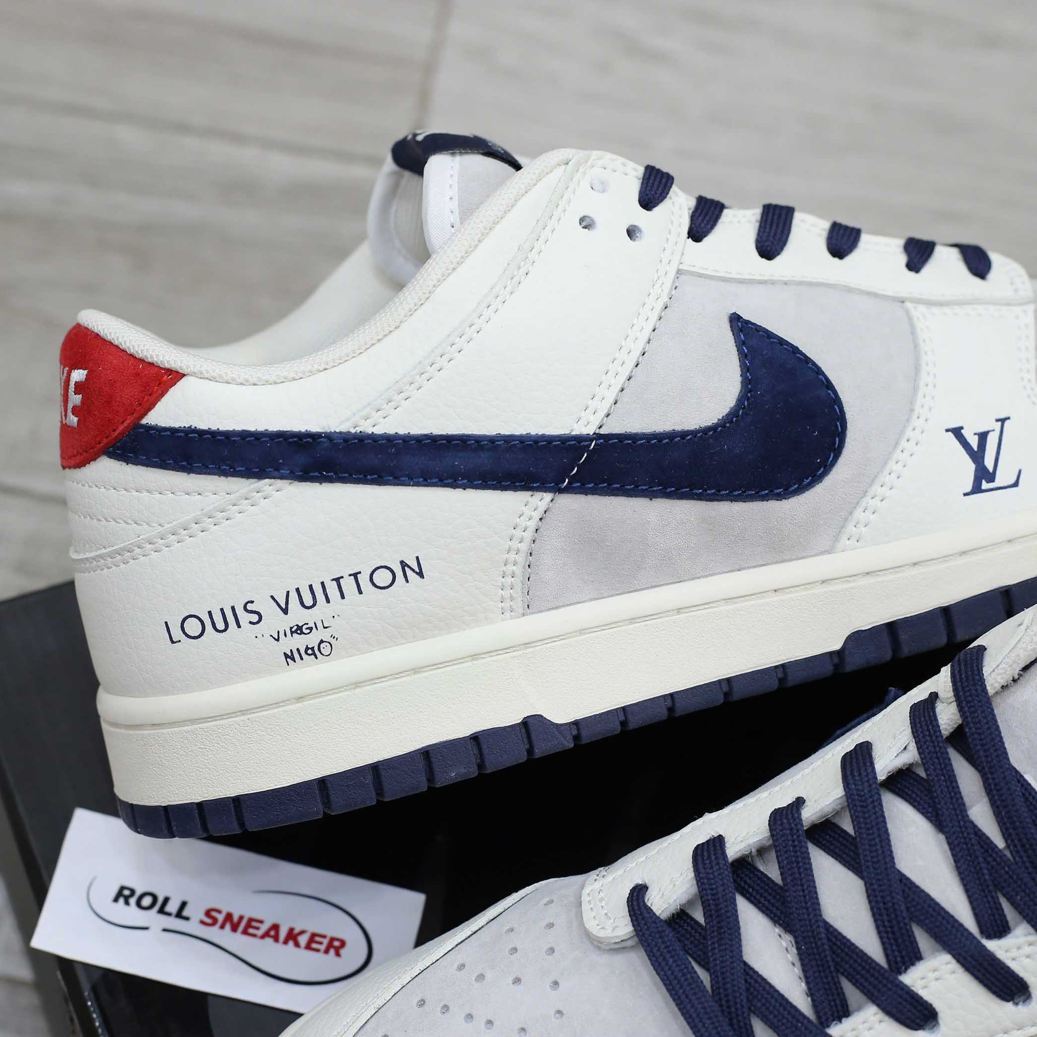 Giày Nike SB Dunk Low x Louis Vuitton Grey Blue Red Like Auth