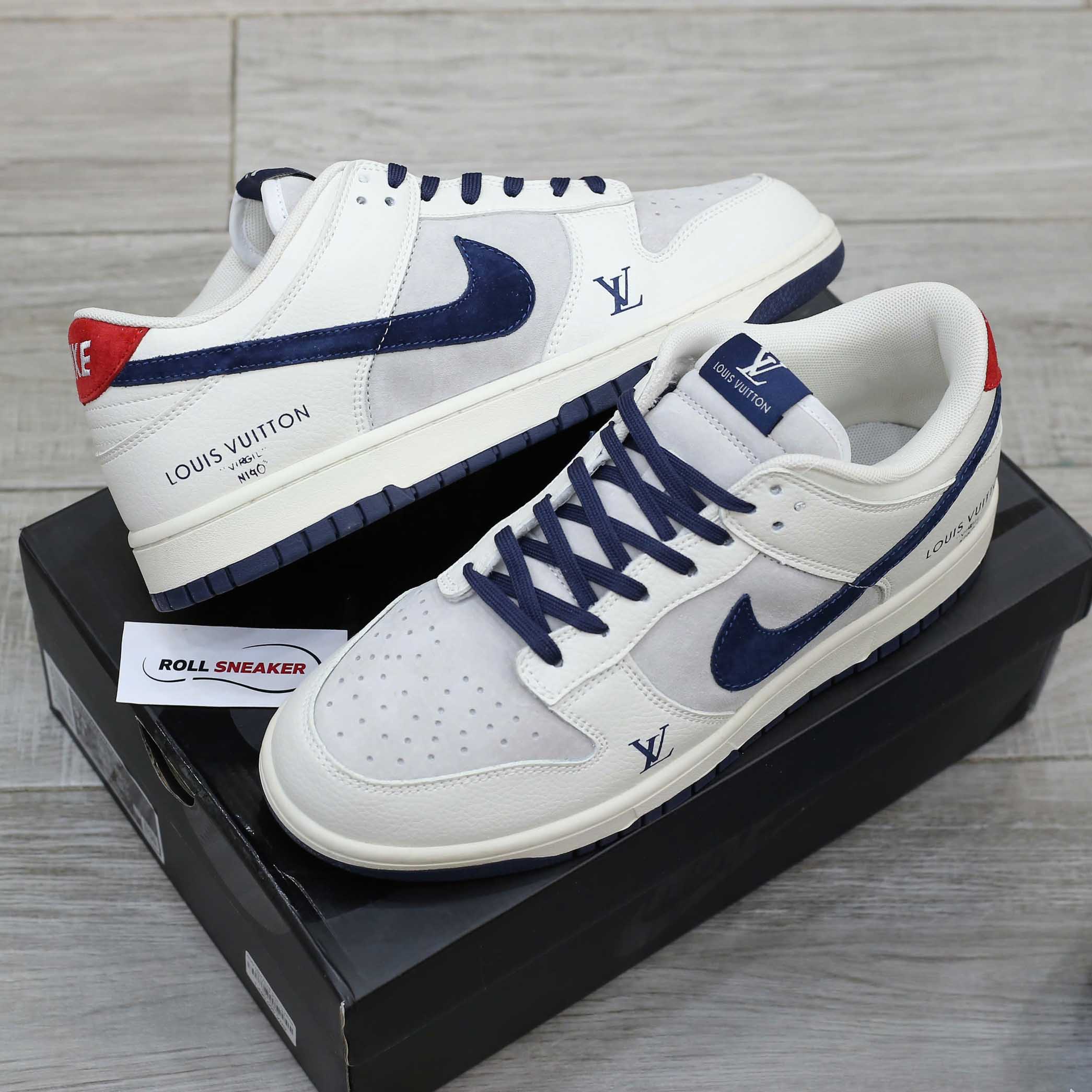 Giày Nike SB Dunk Low x Louis Vuitton Grey Blue Red Like Auth