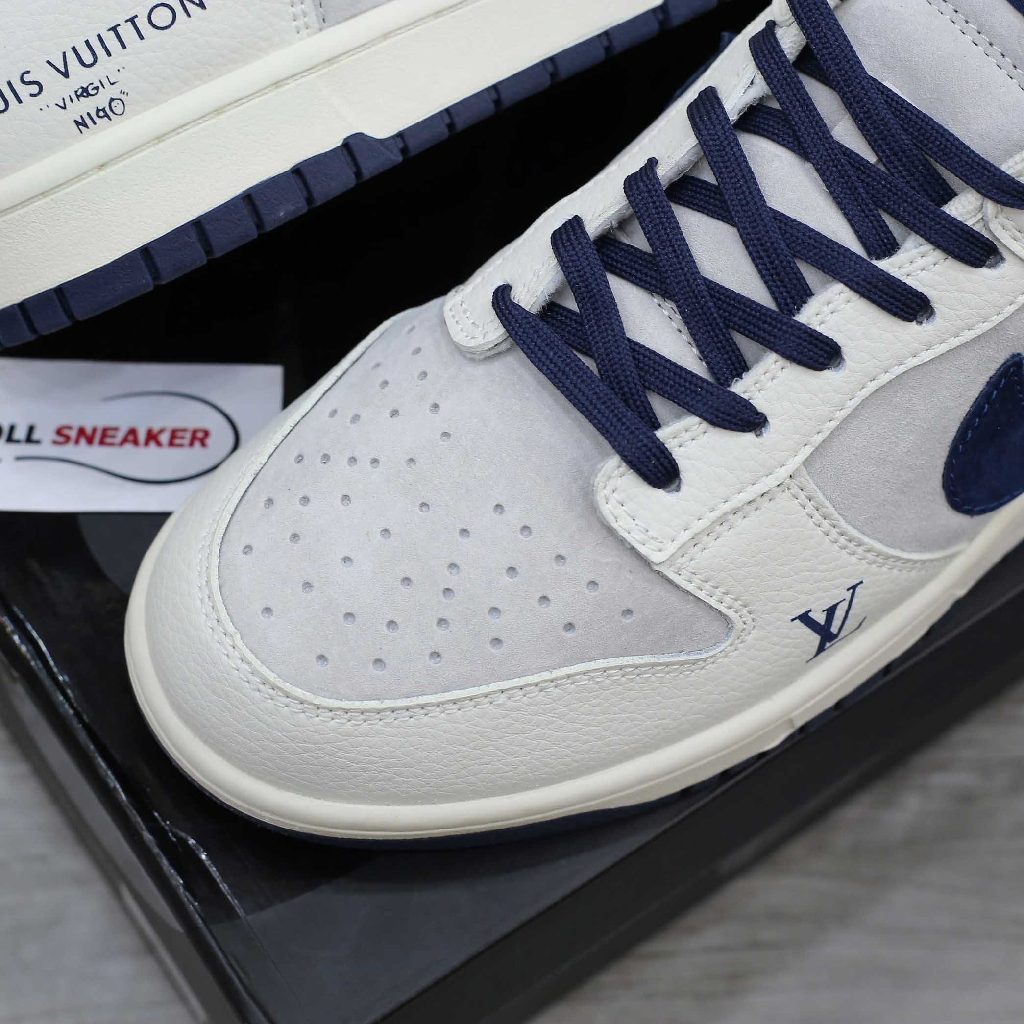 Giày Nike SB Dunk Low x Louis Vuitton Grey Blue Red Like Auth