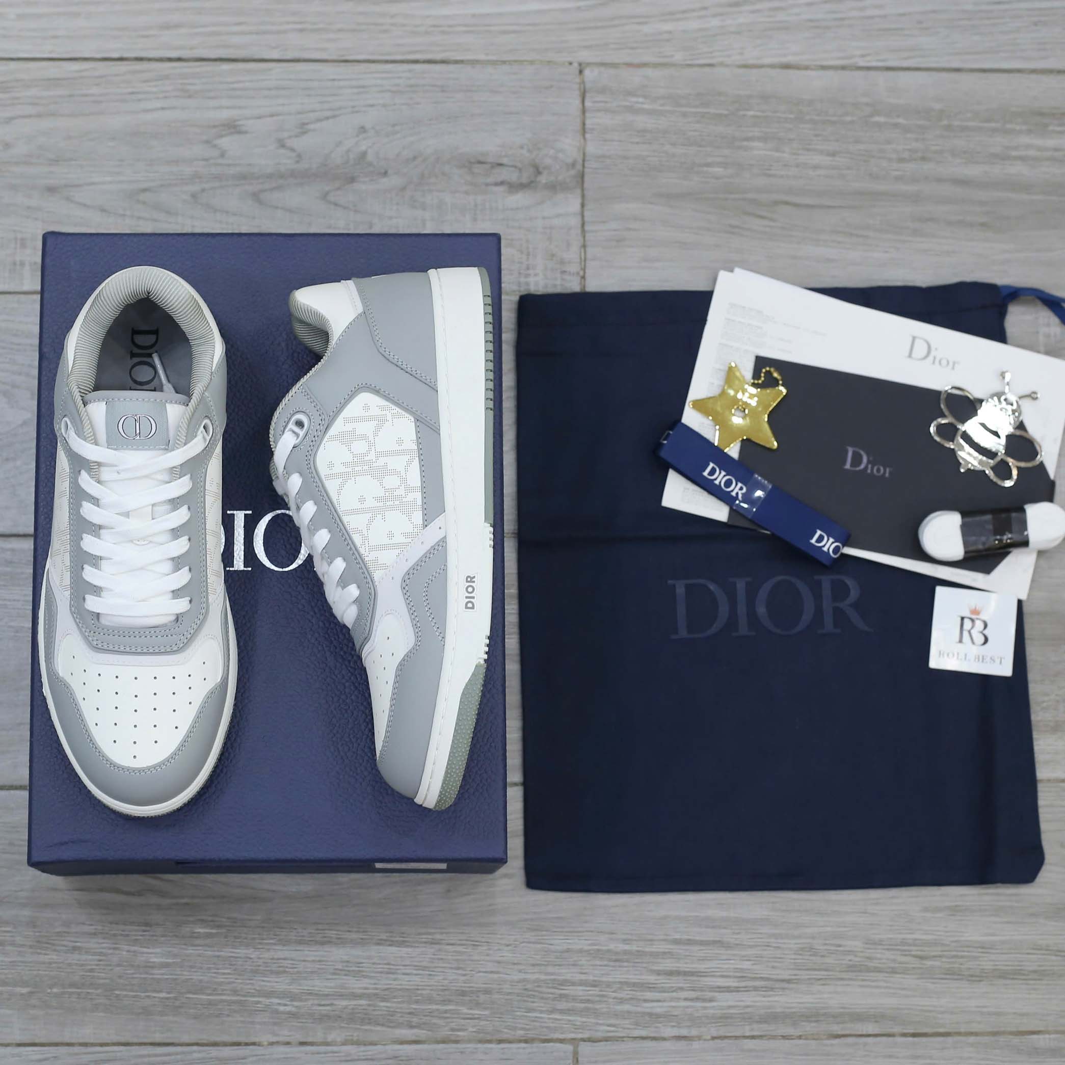 Giày Dior B27 Low Gray Smooth Da Bê White Dior Oblique Galaxy Like Auth
