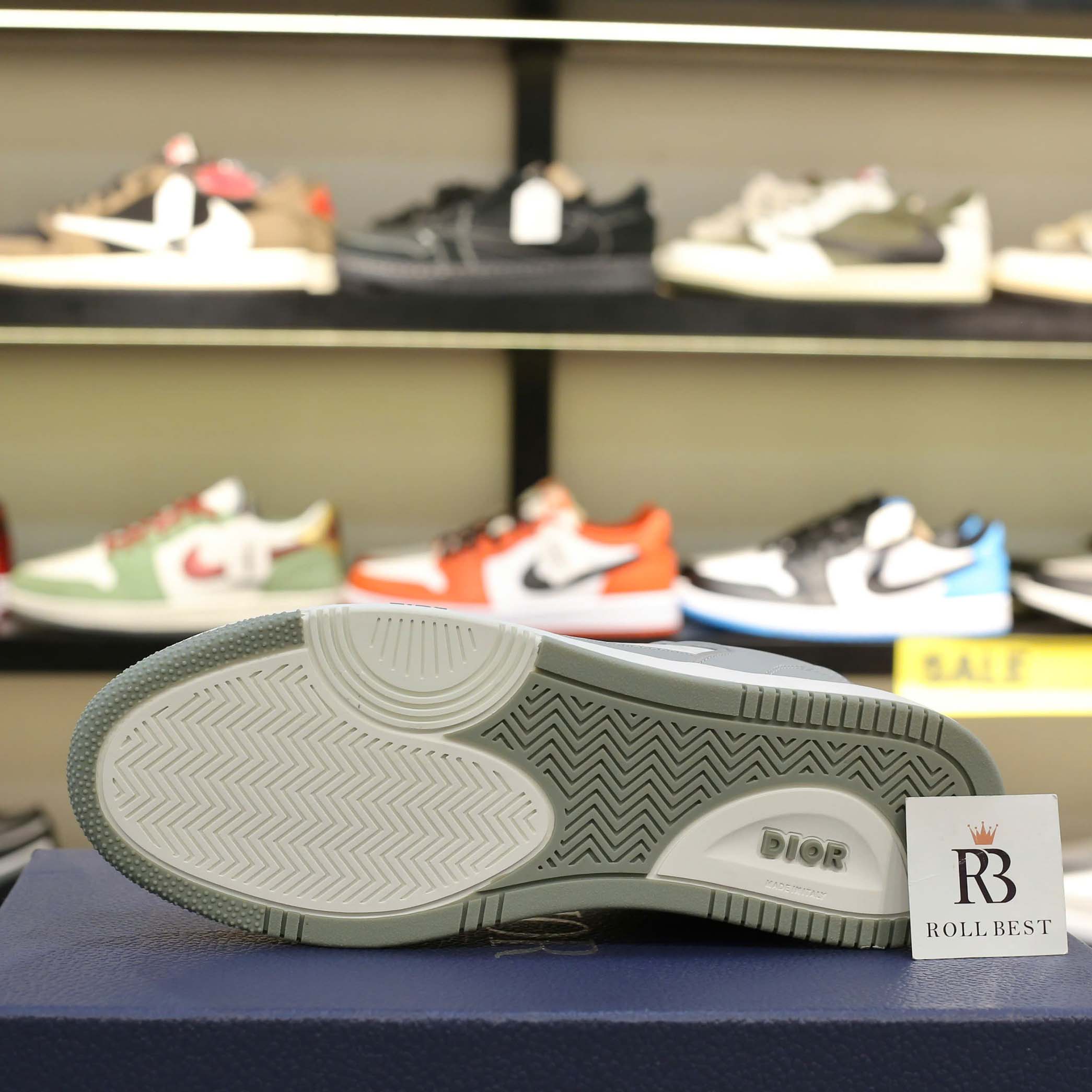 Giày Dior B27 Low Gray Smooth Da Bê White Dior Oblique Galaxy Like Auth
