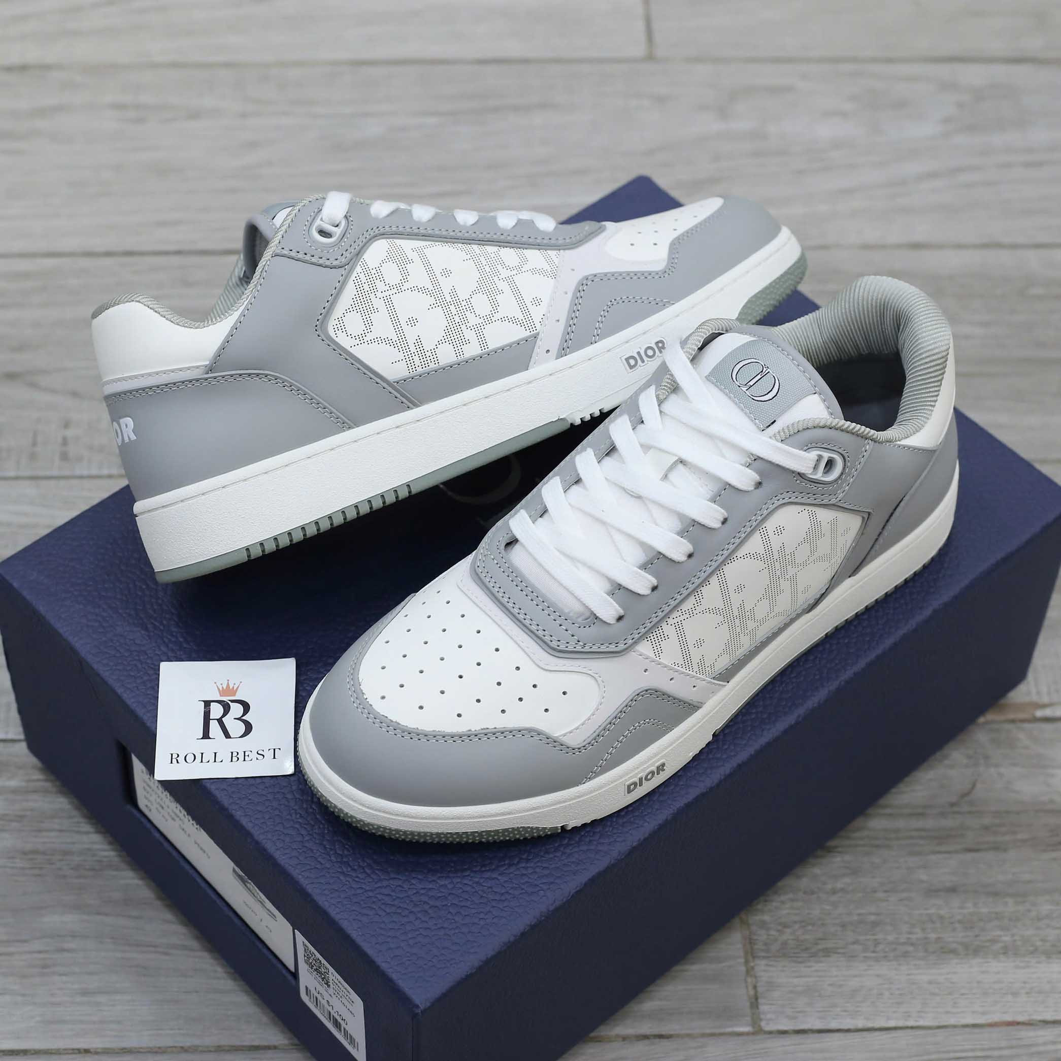 Giày Dior B27 Low Gray Smooth Da Bê White Dior Oblique Galaxy Like Auth
