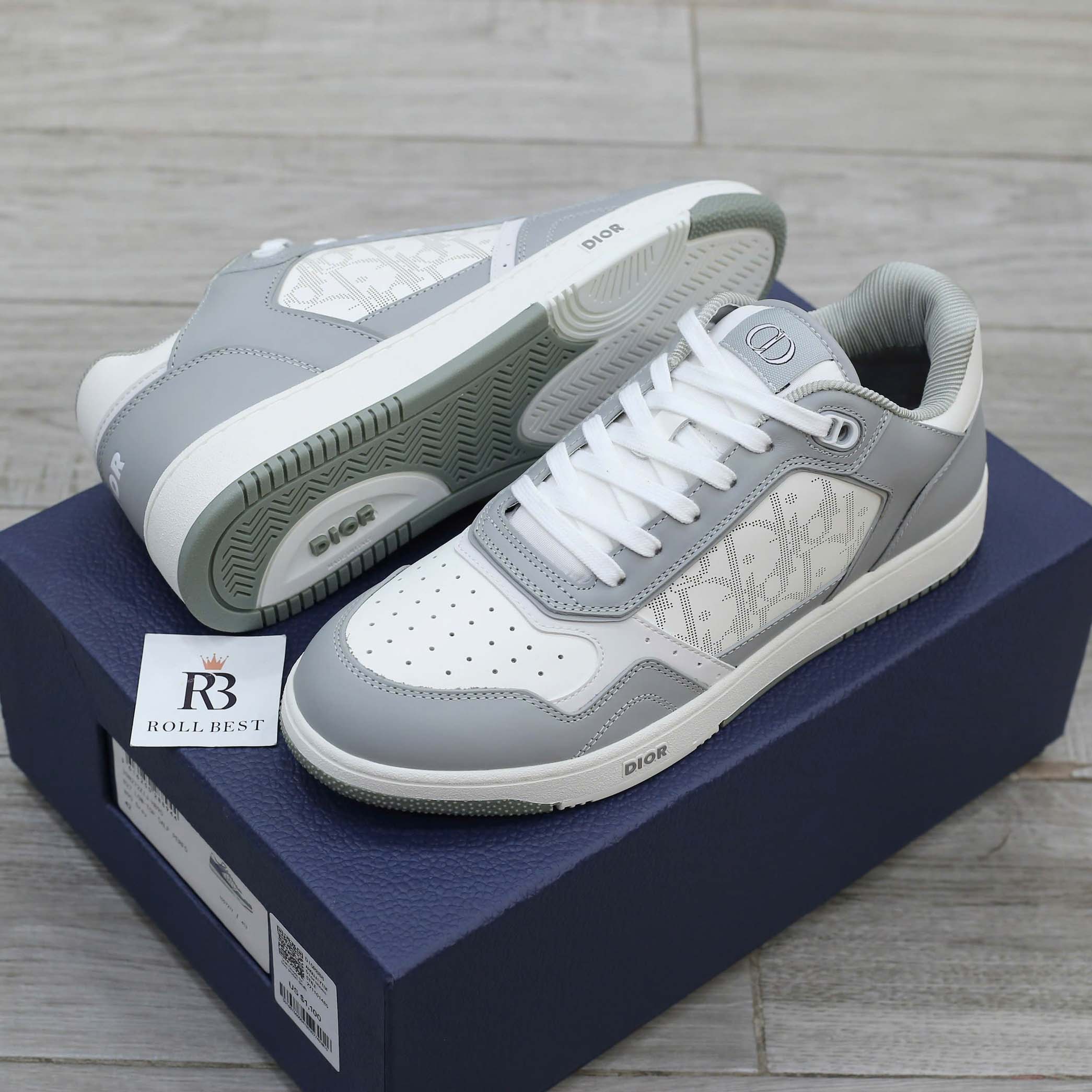 Giày Dior B27 Low Gray Smooth Da Bê White Dior Oblique Galaxy Like Auth
