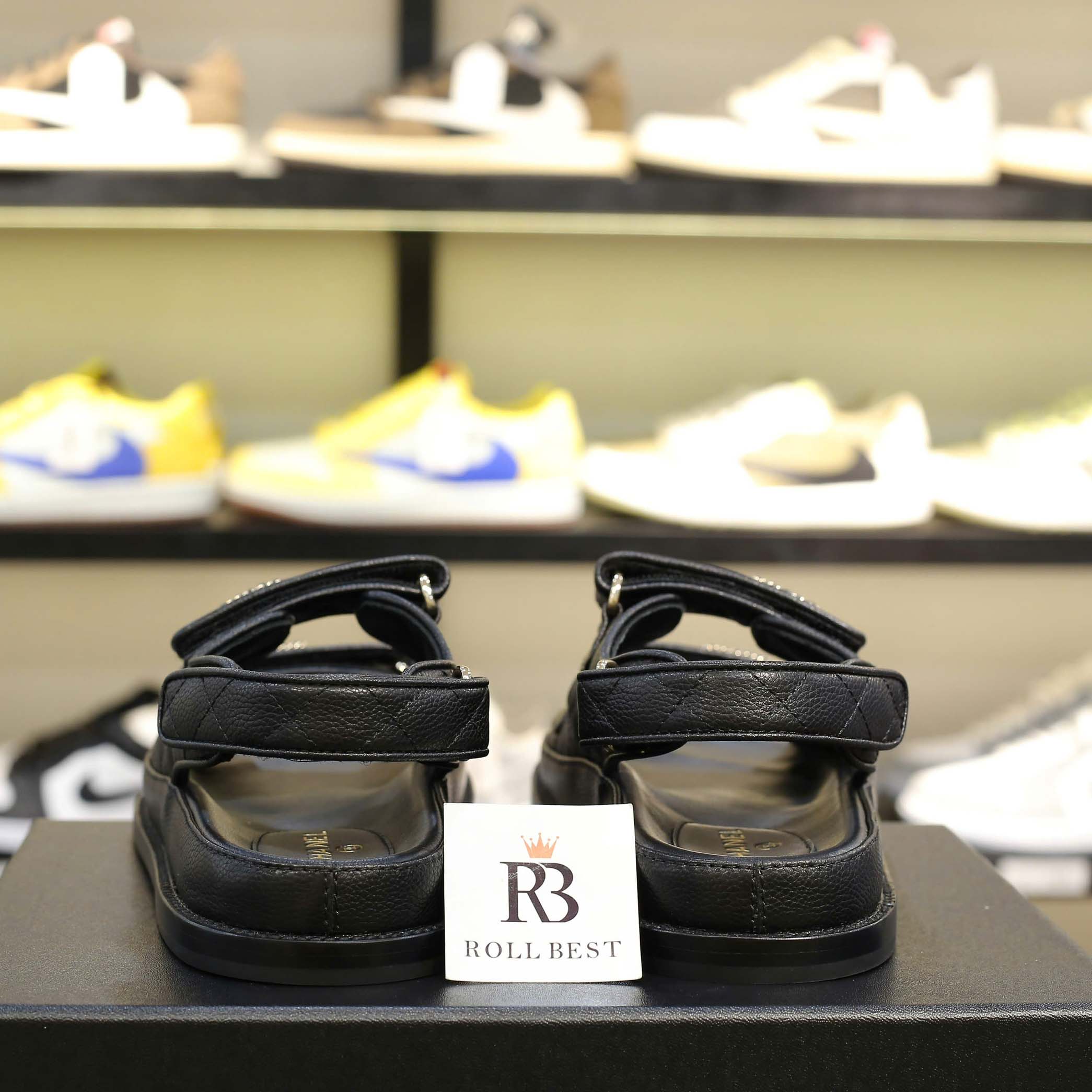 Dép Chanel Grained Da Bê Velcro Dad Sandals Best Quality