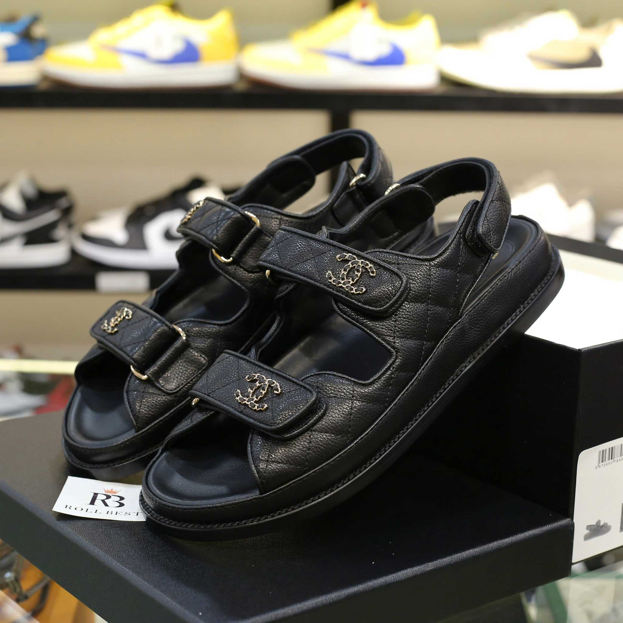 Dép Chanel Grained Da Bê Velcro Dad Sandals Best Quality