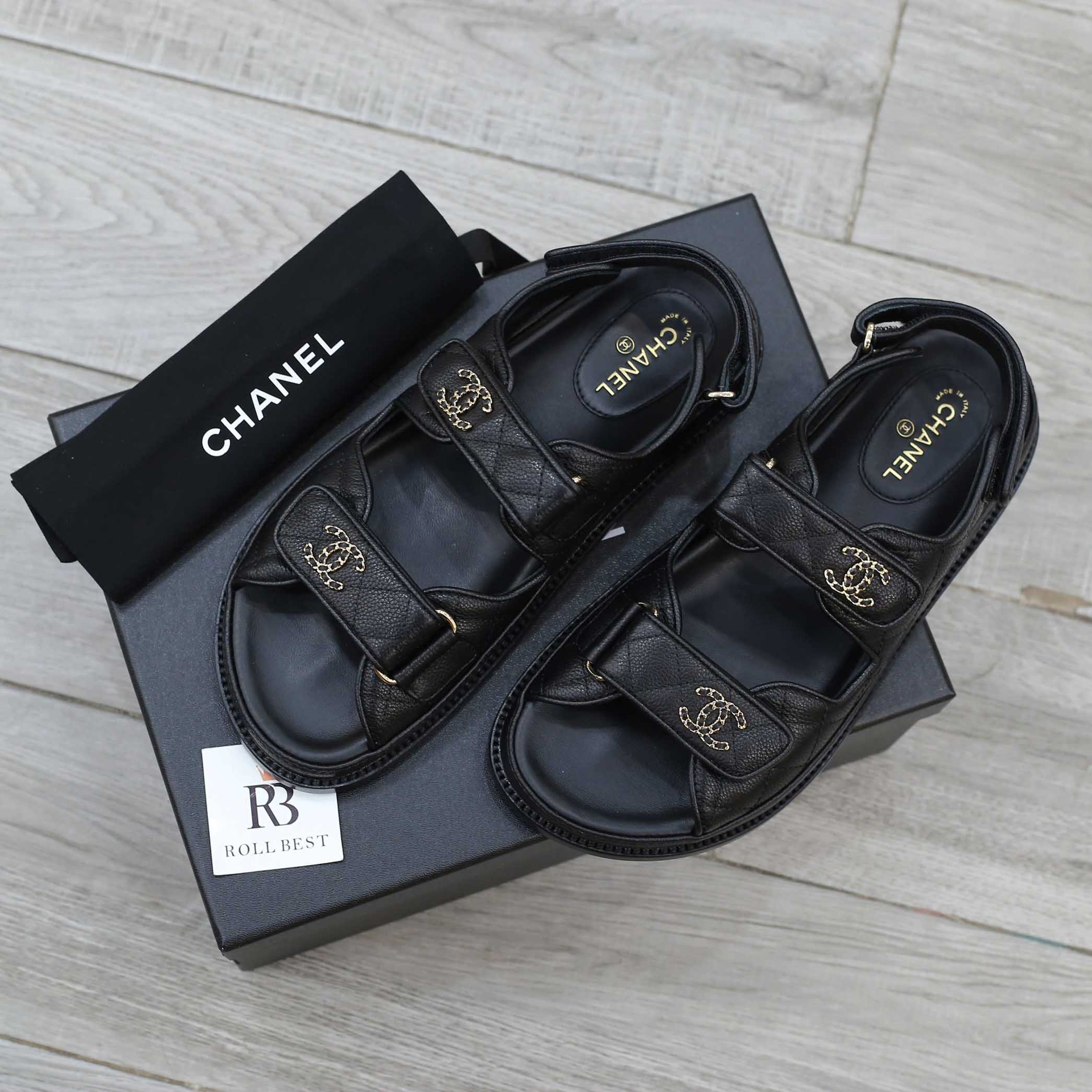 Dép Chanel Grained Da Bê Velcro Dad Sandals Best Quality