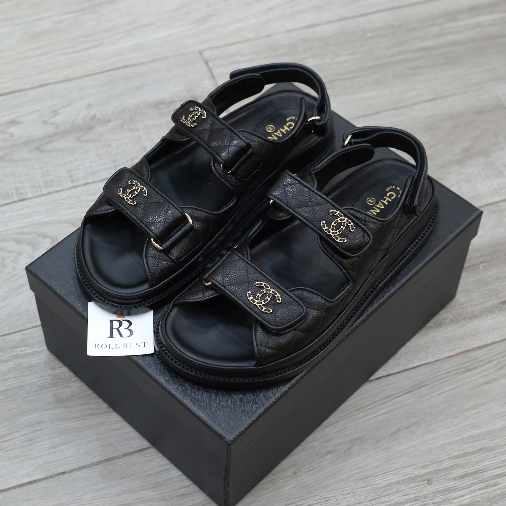 Dép Chanel Grained Da Bê Velcro Dad Sandals Best Quality