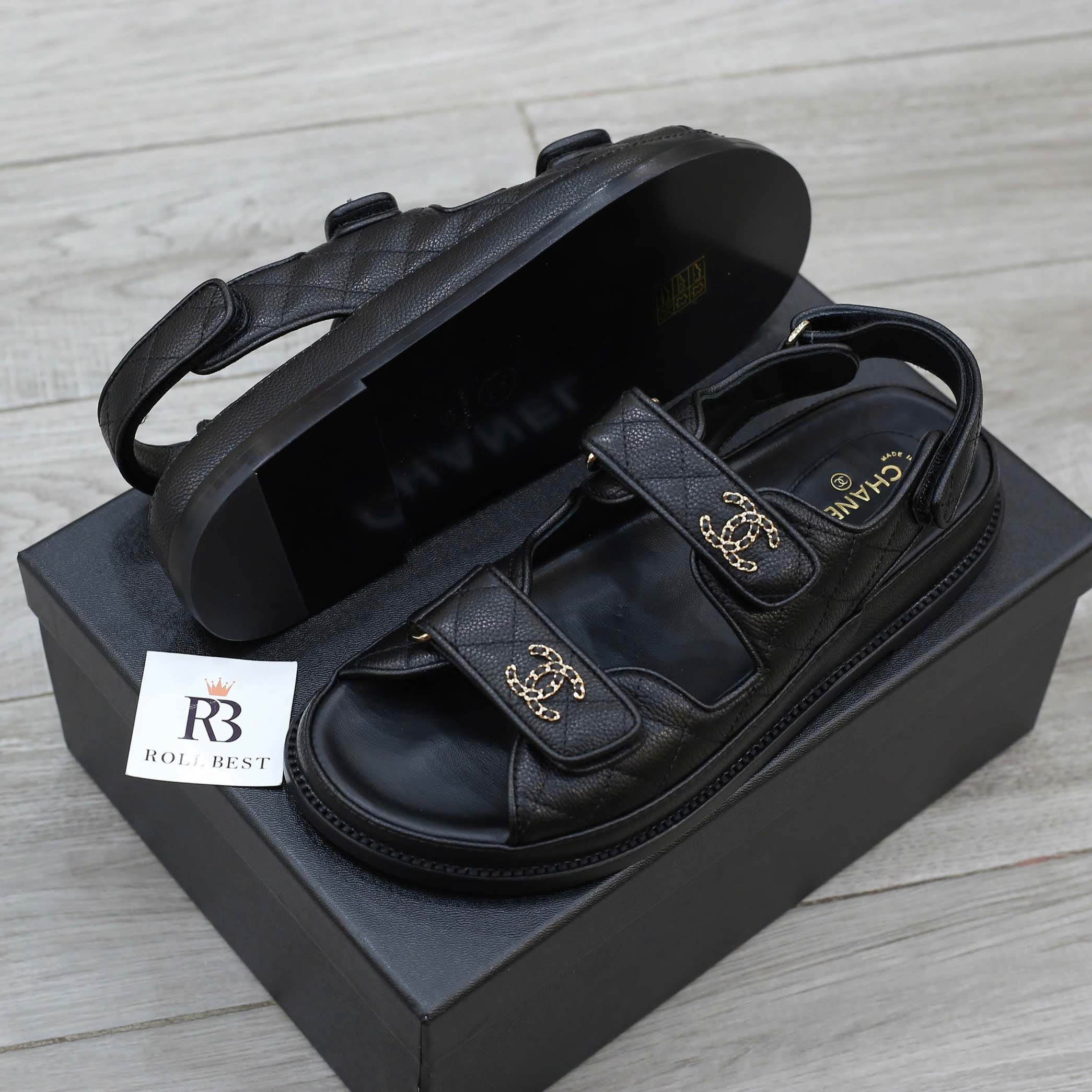 Dép Chanel Grained Da Bê Velcro Dad Sandals Best Quality